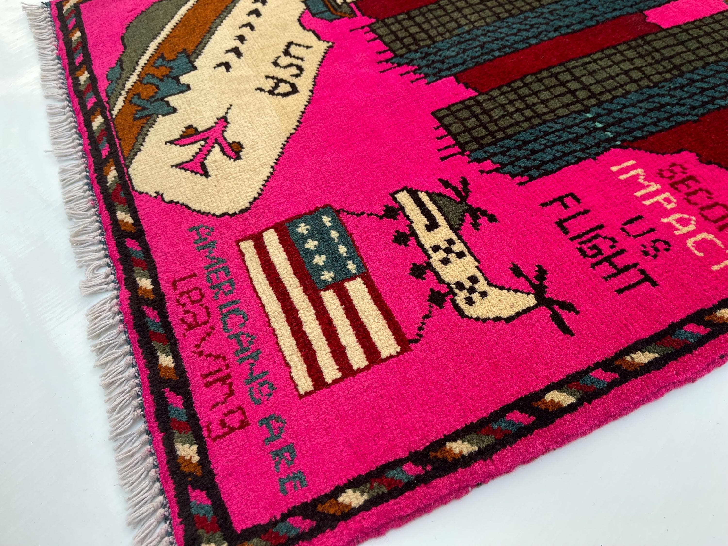 79x62 cm Handmade Afghan war rug wool rug shindand wool rug vintage war art rug twin towerss   #268 - image 4
