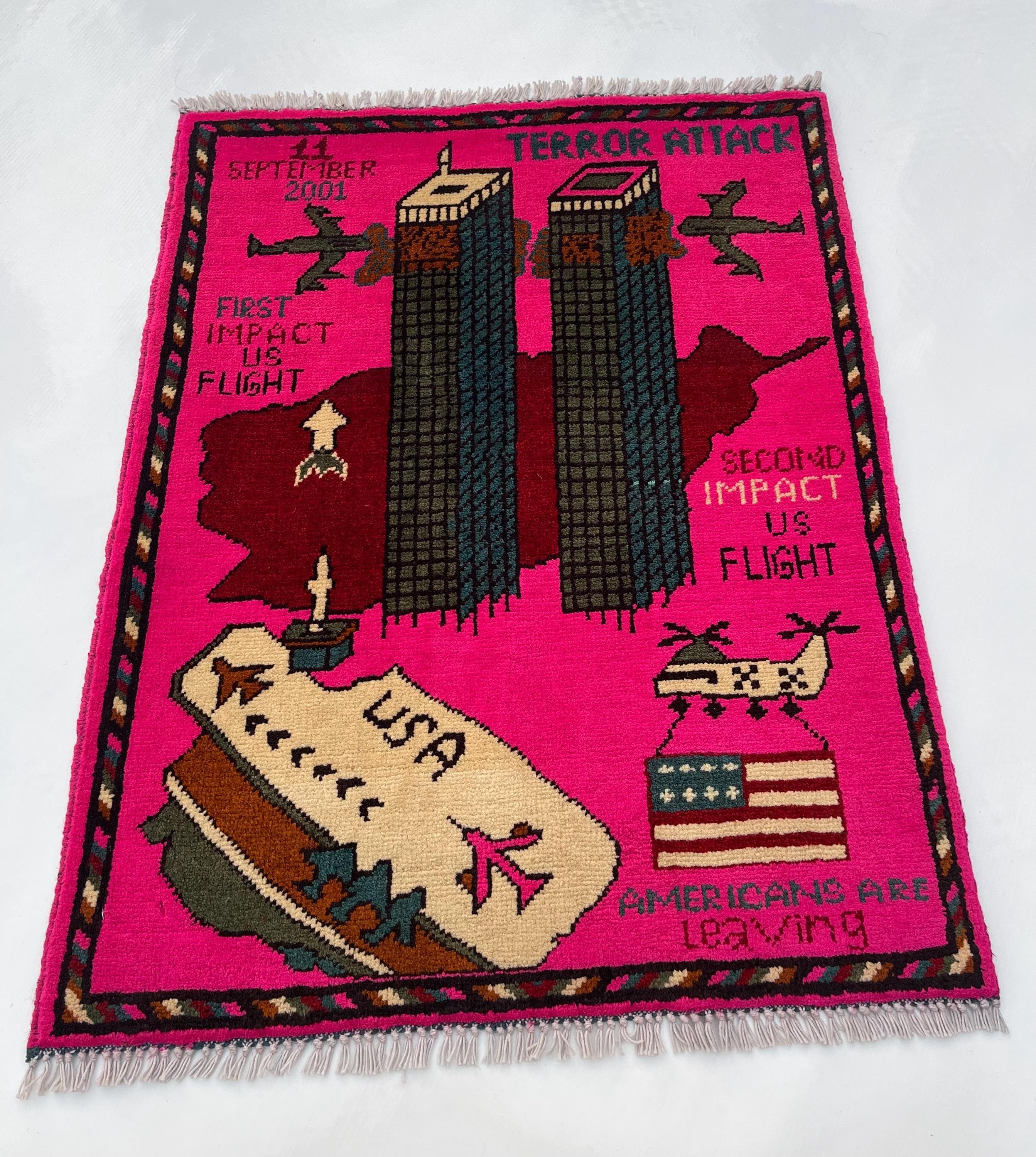 79x62 cm Handmade Afghan war rug wool rug shindand wool rug vintage war art rug twin towerss   #268