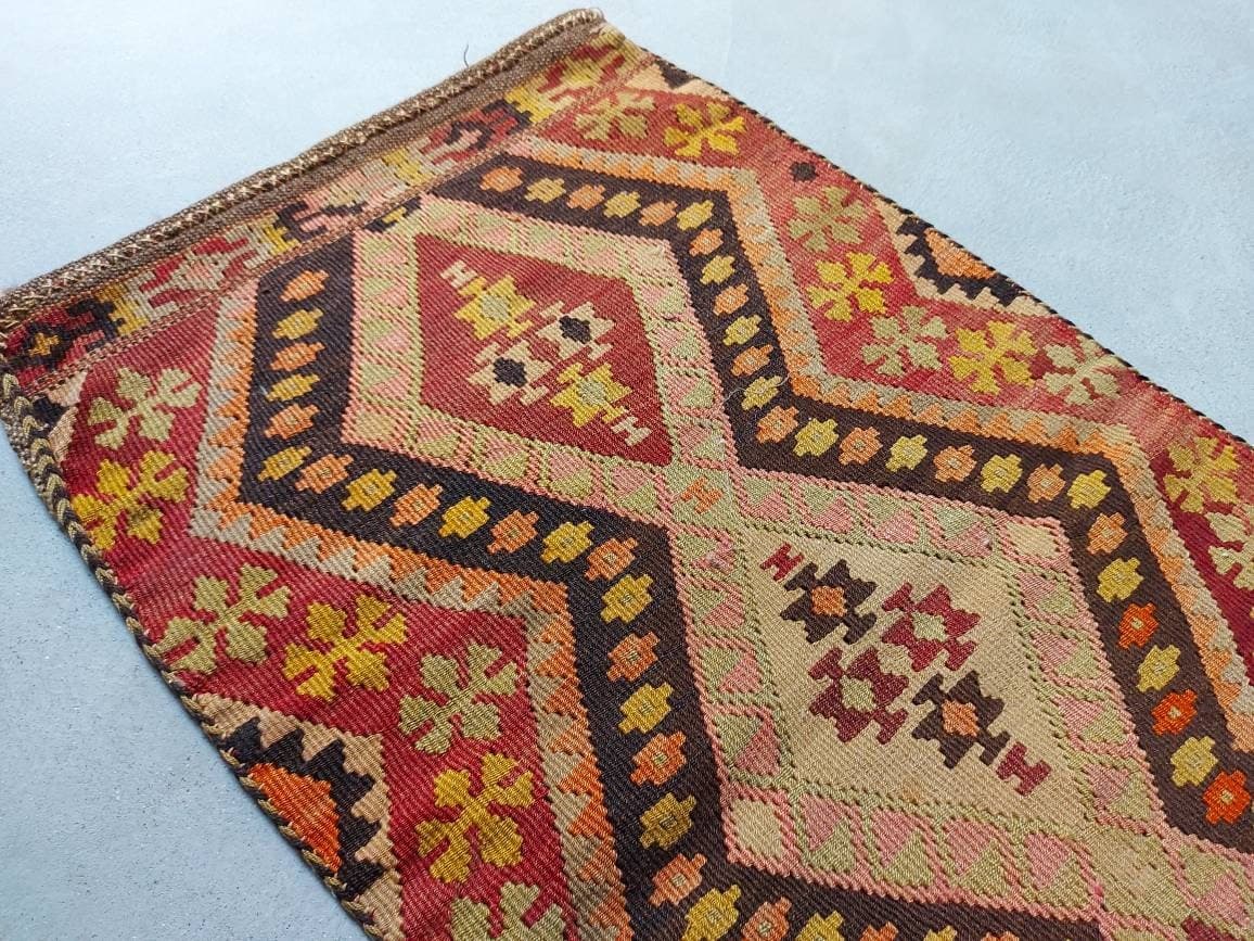 3'3"×1'9" ft Turkish kilim pillow cover best wool kilim oriental rug  vintage large rug