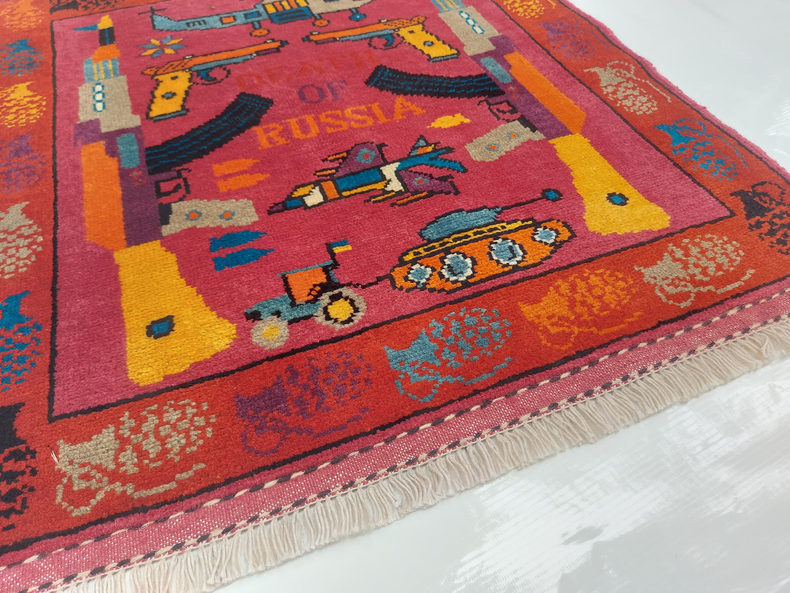Afghan war rug Beautifully made wool rug Nomadic Rug Oriental War art mini war rug square rug 75x69cm  #182 - image 3