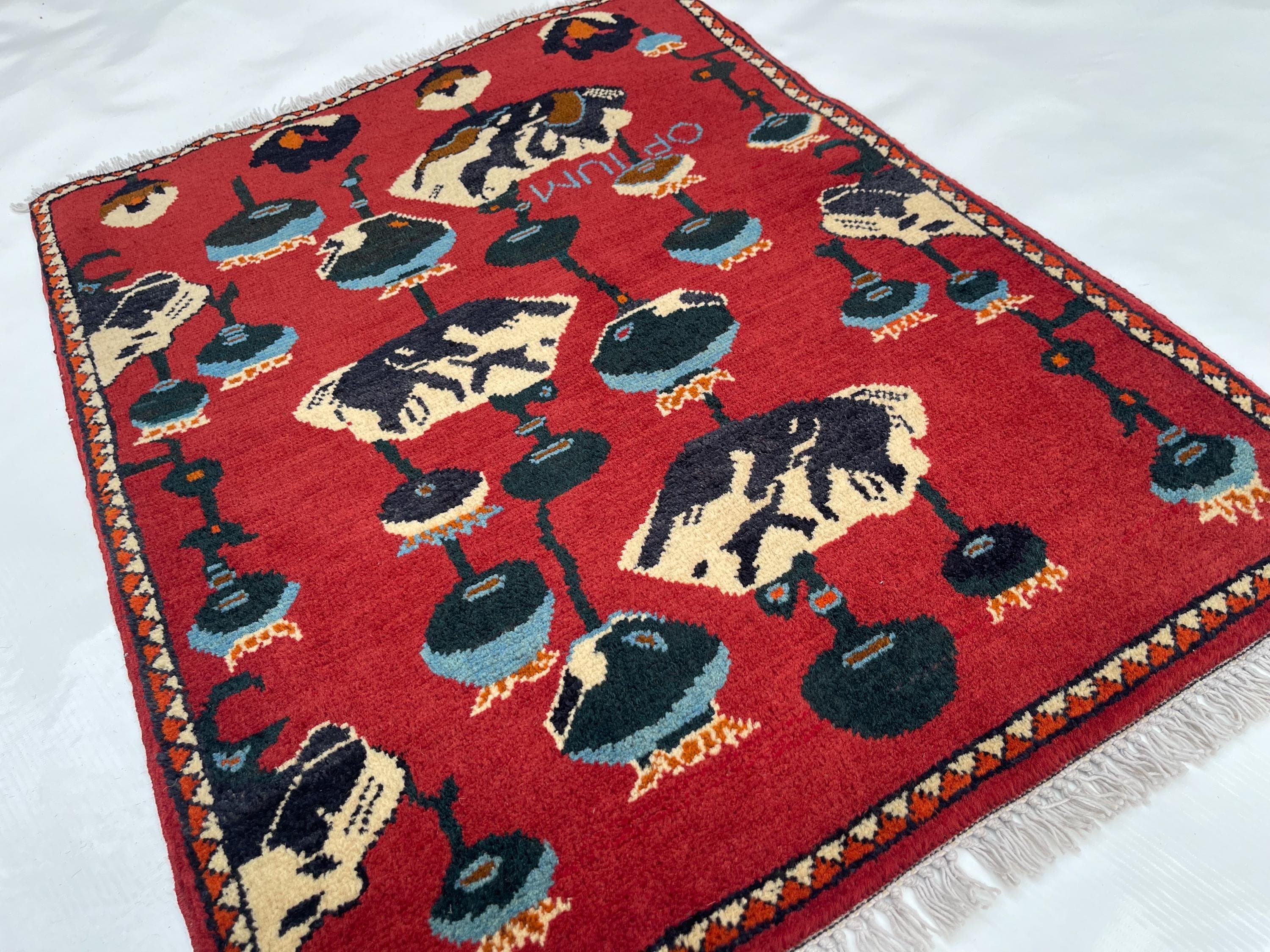 83x64 cm Classic Handmade Afghan war rug Beautifully made wool rug Nomadic Rug Oriental War Rug mini rug Opiume handicrafts #306 - image 3