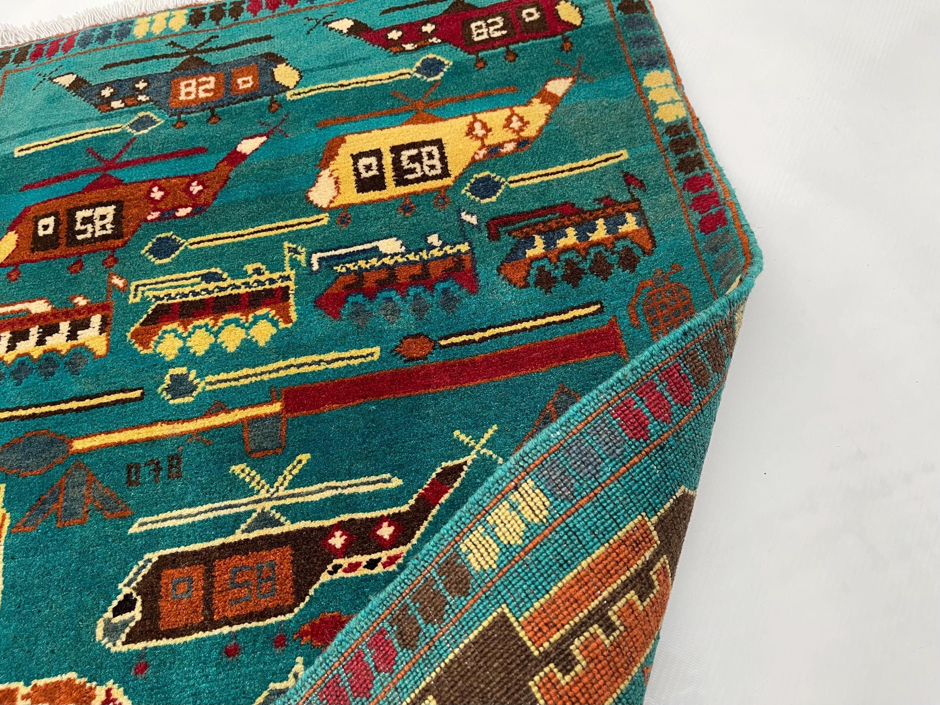 91x61 cm Handmade Afghan war rug wool rug Nomadic Rug Oriental War Rug mini rug oriental area rug folk art handicrafts #692 - image 5