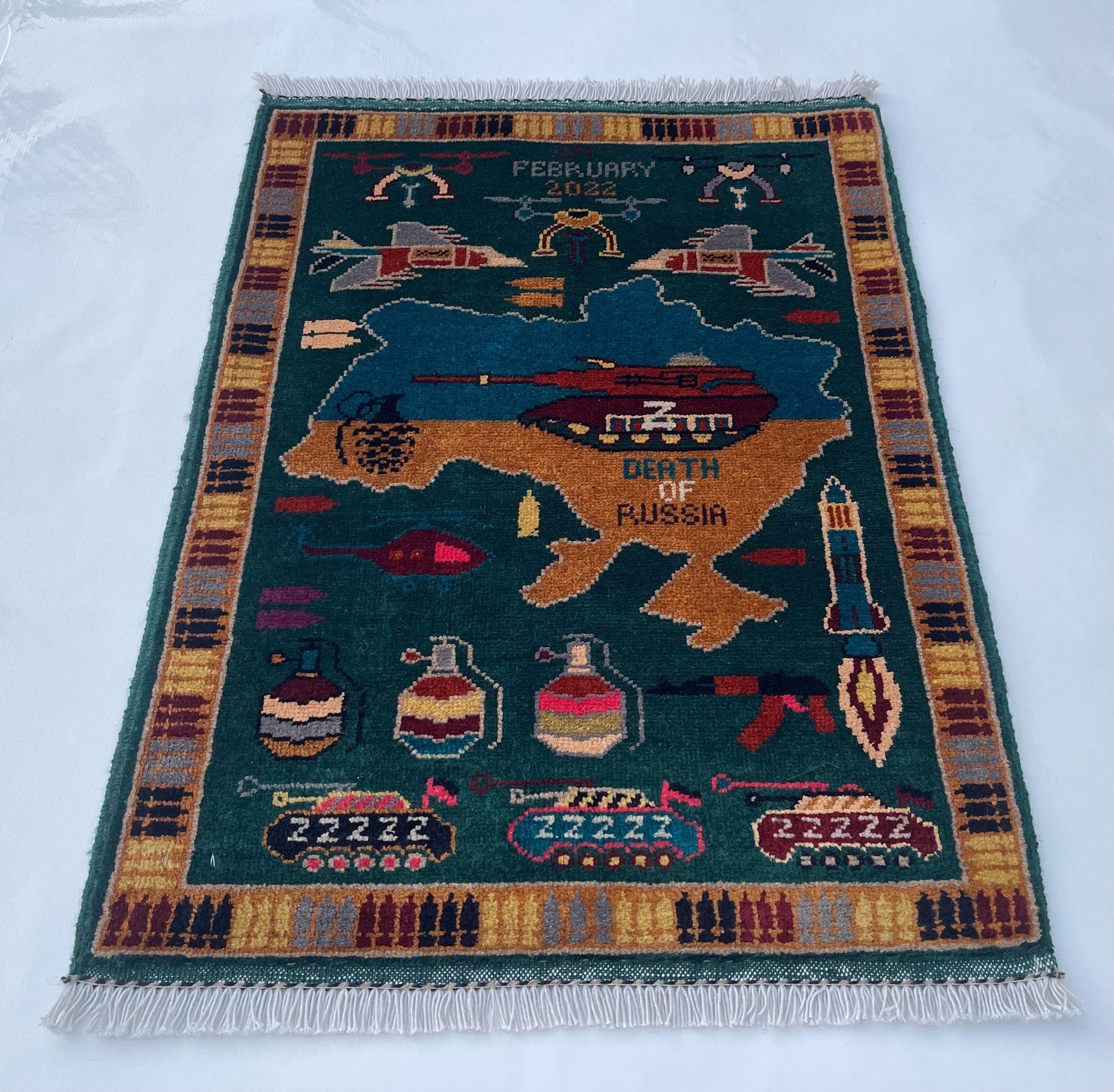 86x64 cm Handmade Afghan war rug  wool rug handicrafts war art beautifully made war rug #286 - image 3