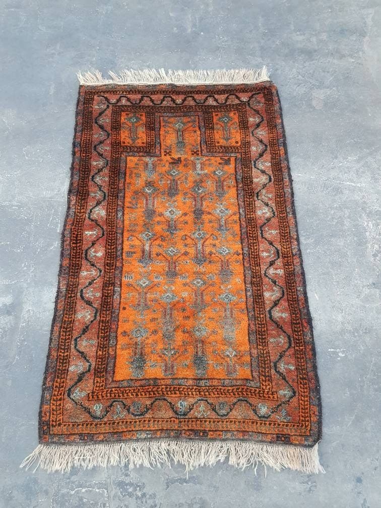127x77 cm  Handmade Afghan baluch prayer rug nice quality wool rug tribal prayer rug Afghan muslim prayer mat orange - image 5