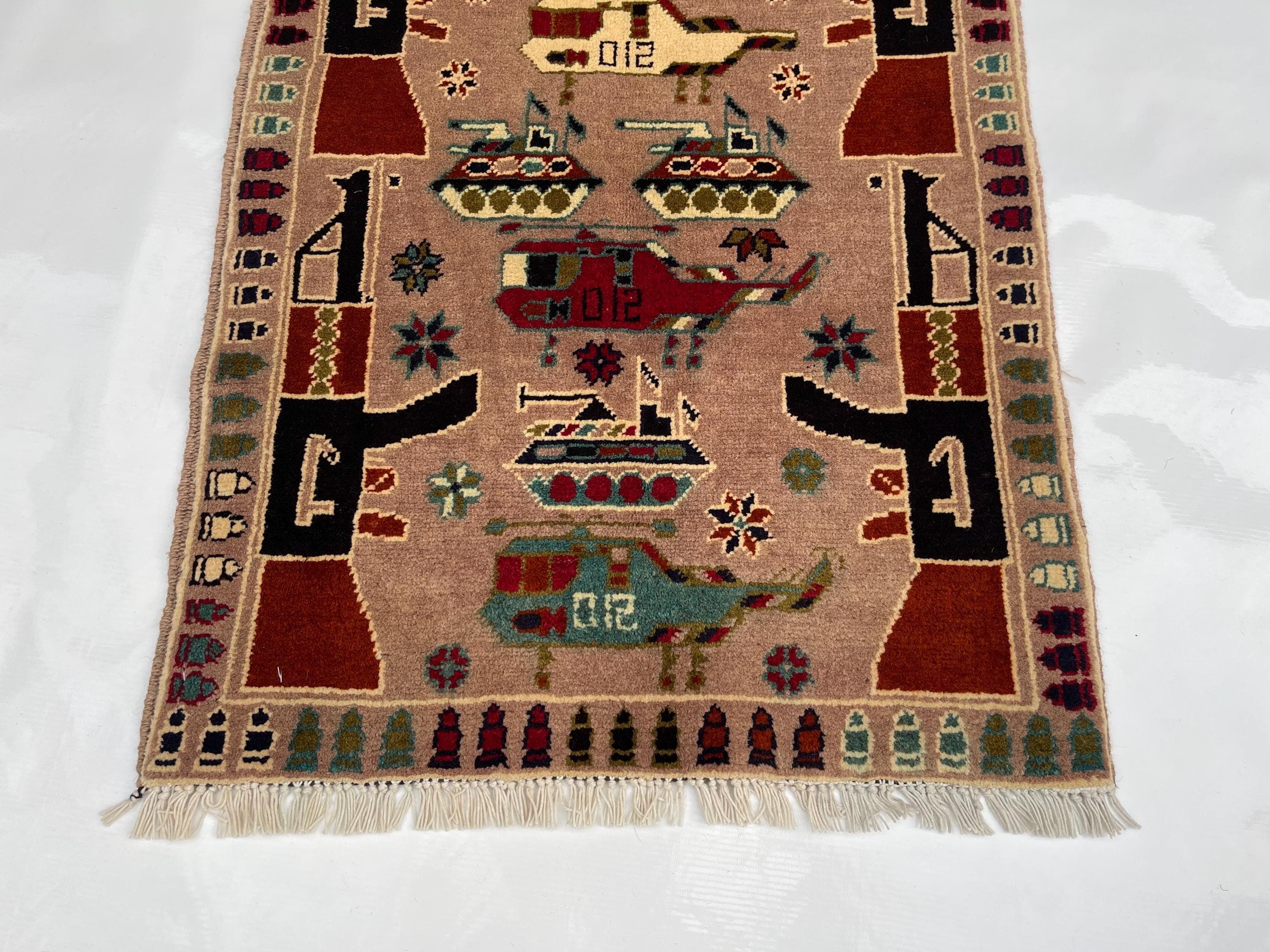 91x63 cm Handmade Afghan war rug wool rug Nomadic Rug Oriental War Rug mini rug oriental area rug folk art handicrafts #366 - image 5