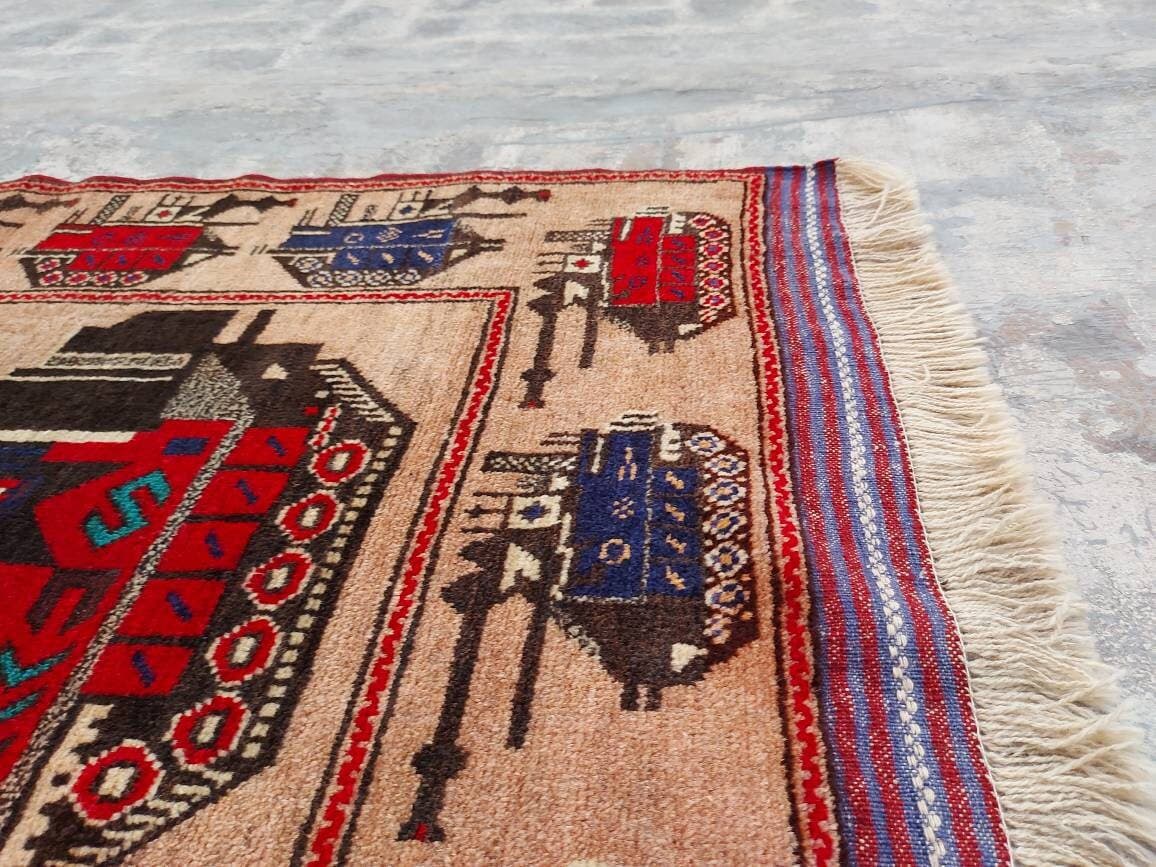 5x3 ft  Handmade Afghan war art rug war rug Ethnic rug - image 4