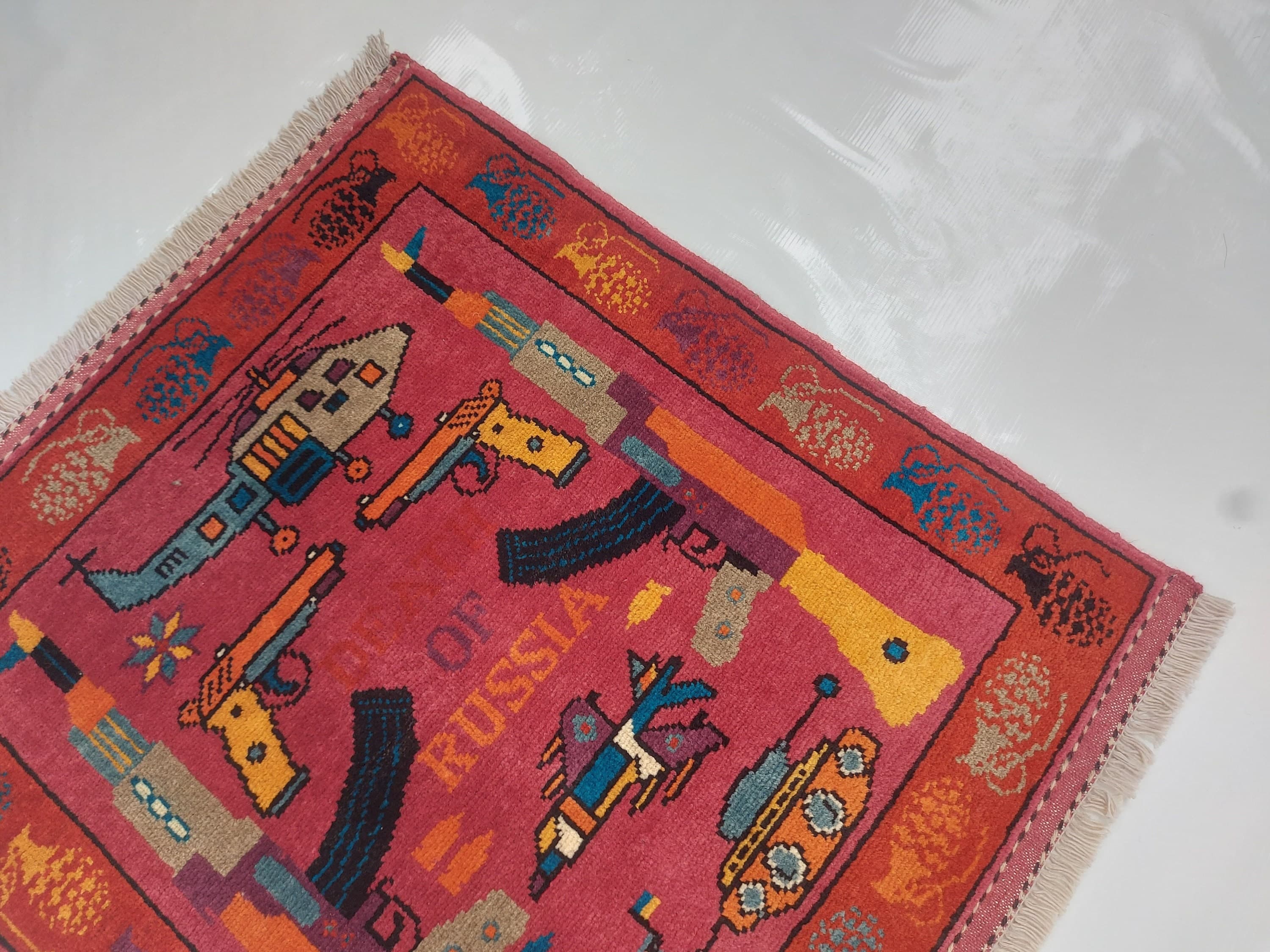 Afghan war rug Beautifully made wool rug Nomadic Rug Oriental War art mini war rug square rug 75x69cm  #182 - image 4
