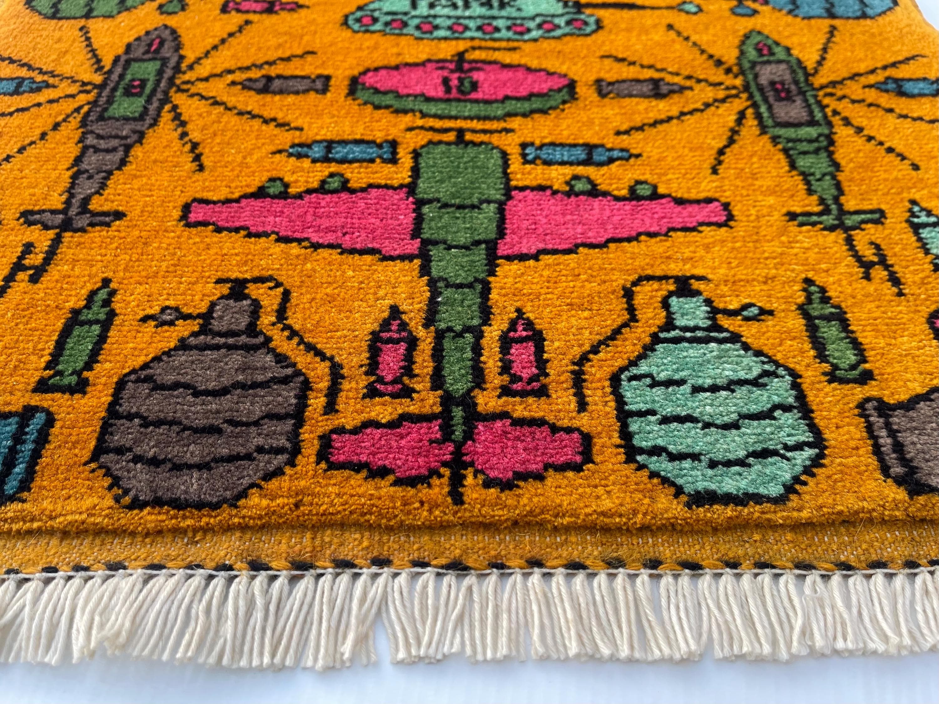 52x50cm  war rug wool rug oriental war art mini war rug Afghan war handicrafts square rug #241 - image 4