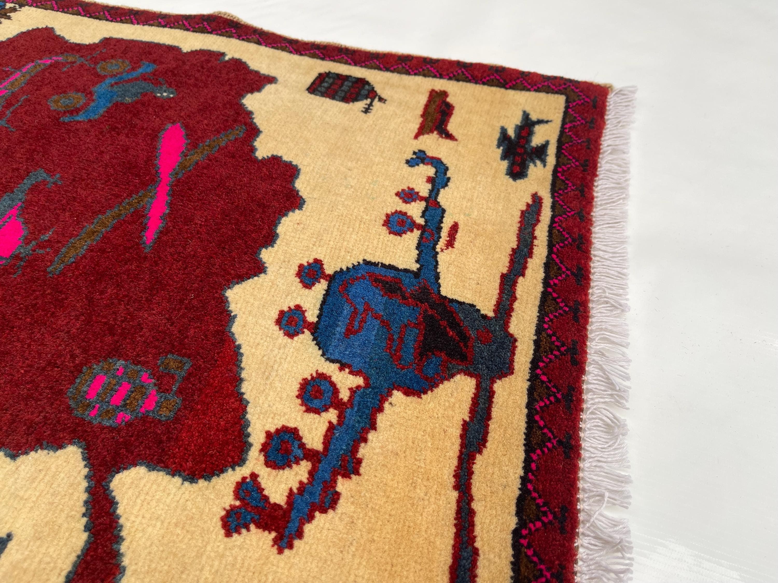 80x64 cm Classic Handmade Afghan war rug Beautifully made wool rug Nomadic Rug Oriental War Rug mini rug 9//11  #387 - image 3