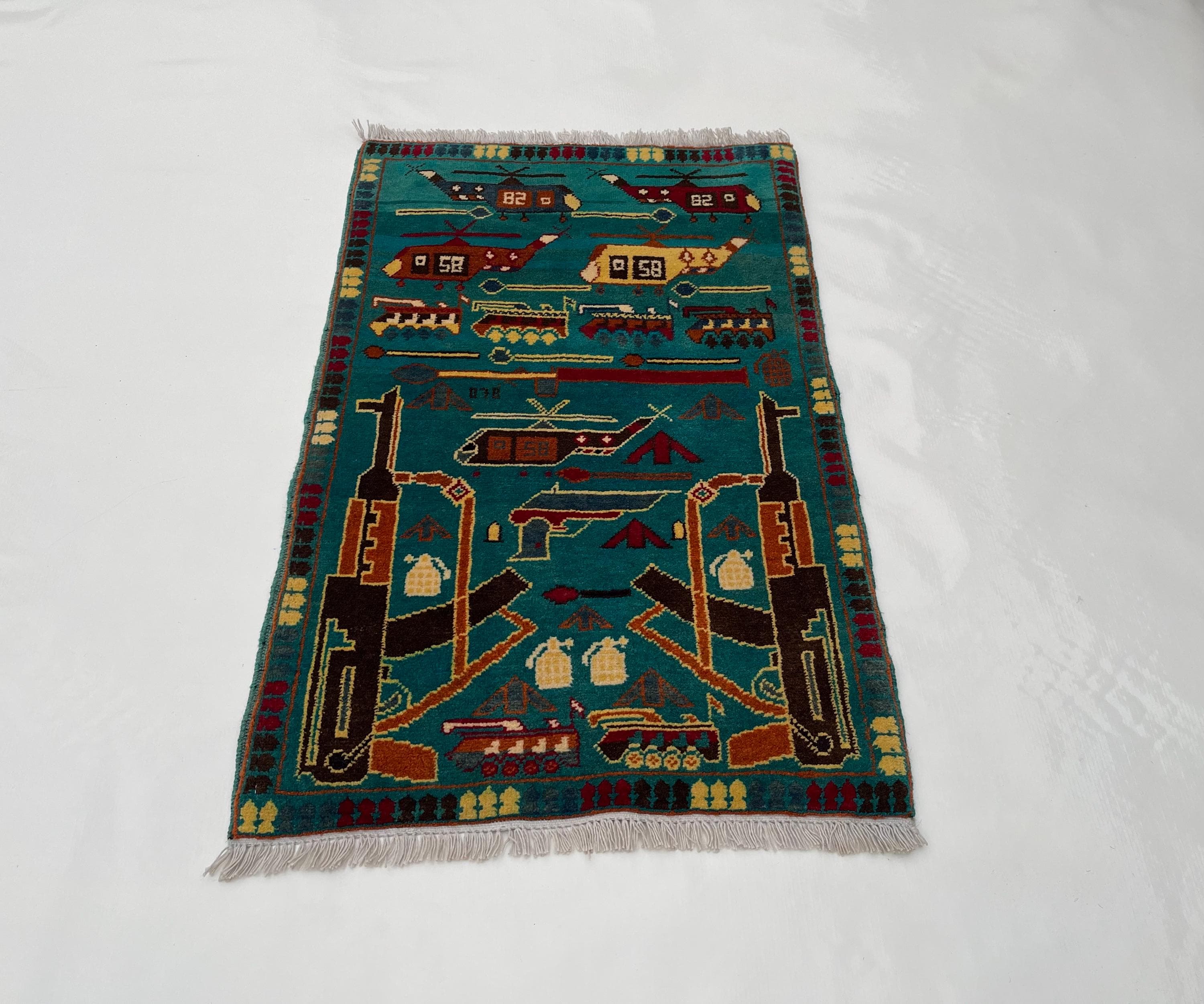 91x61 cm Handmade Afghan war rug wool rug Nomadic Rug Oriental War Rug mini rug oriental area rug folk art handicrafts #692 - image 4