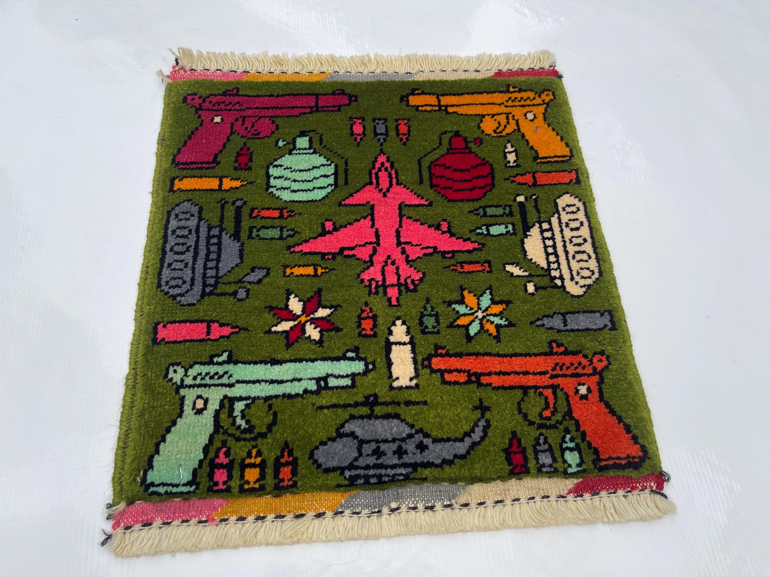 44x40 cm Handmade Afghan war rug pair wool rug war rug oriental area rug mini war rug handicrafts #353 - image 5