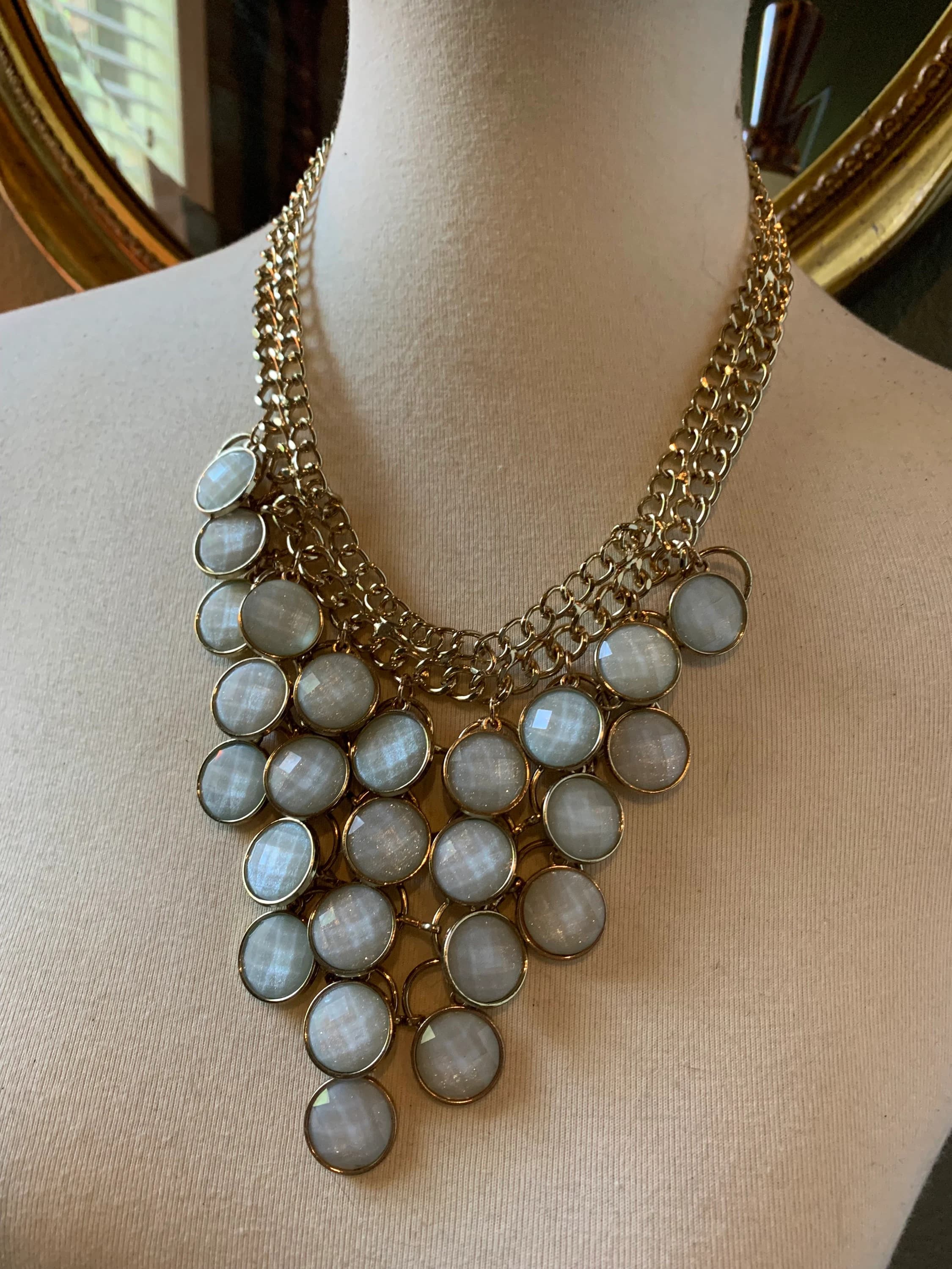 Vintage Gold Chain Necklace with Moonstone Style Discs