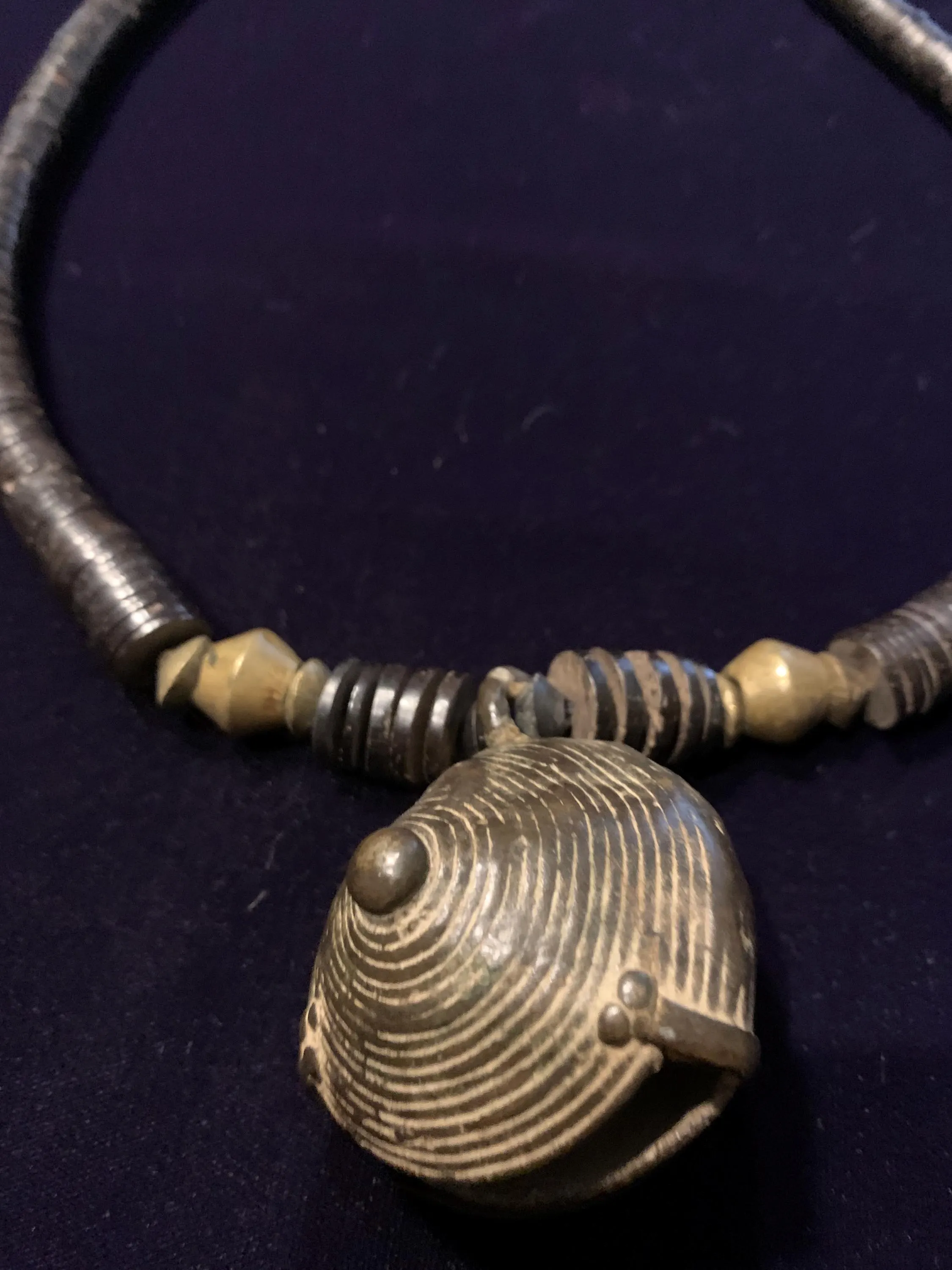 Authentic Antique Early Ashanti Bronze Crotal Bell and Horn Necklace - image 5