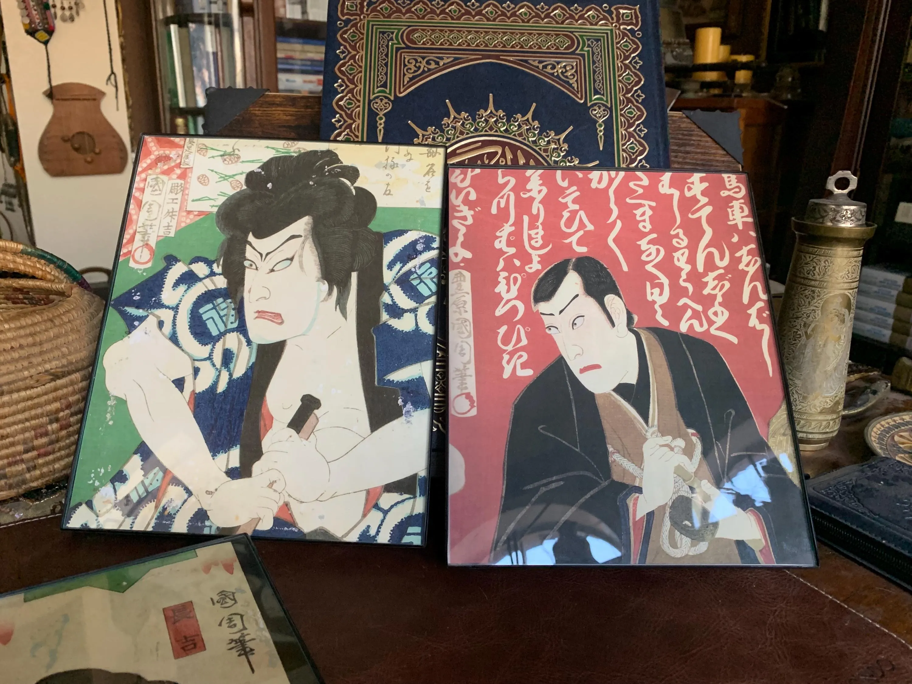 Vintage Japanese Woodblock Set of 4 Framed Display - image 4