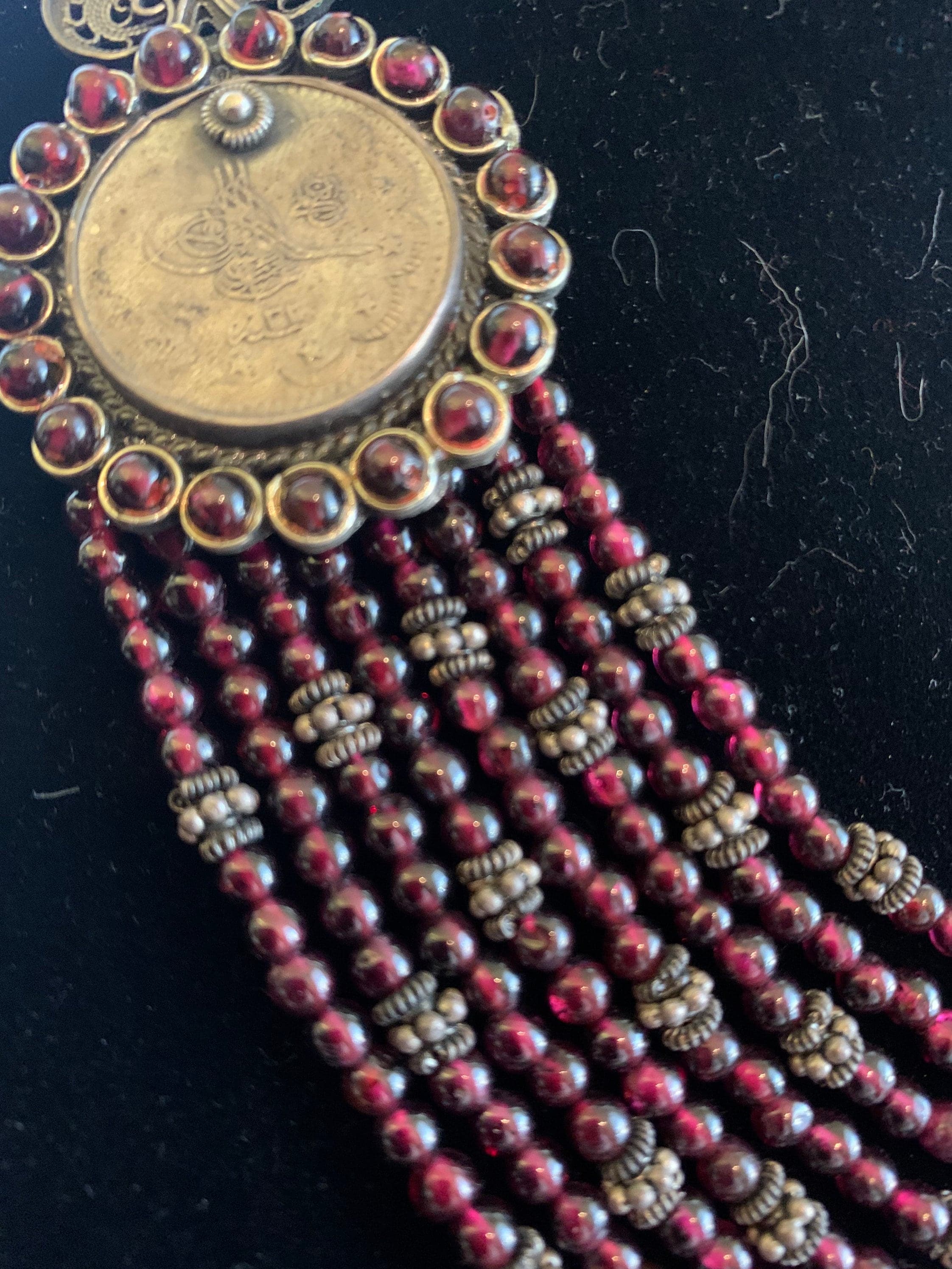 Antique Ottoman Sterling Garnet Coin Victorian Turkish Necklace - image 4