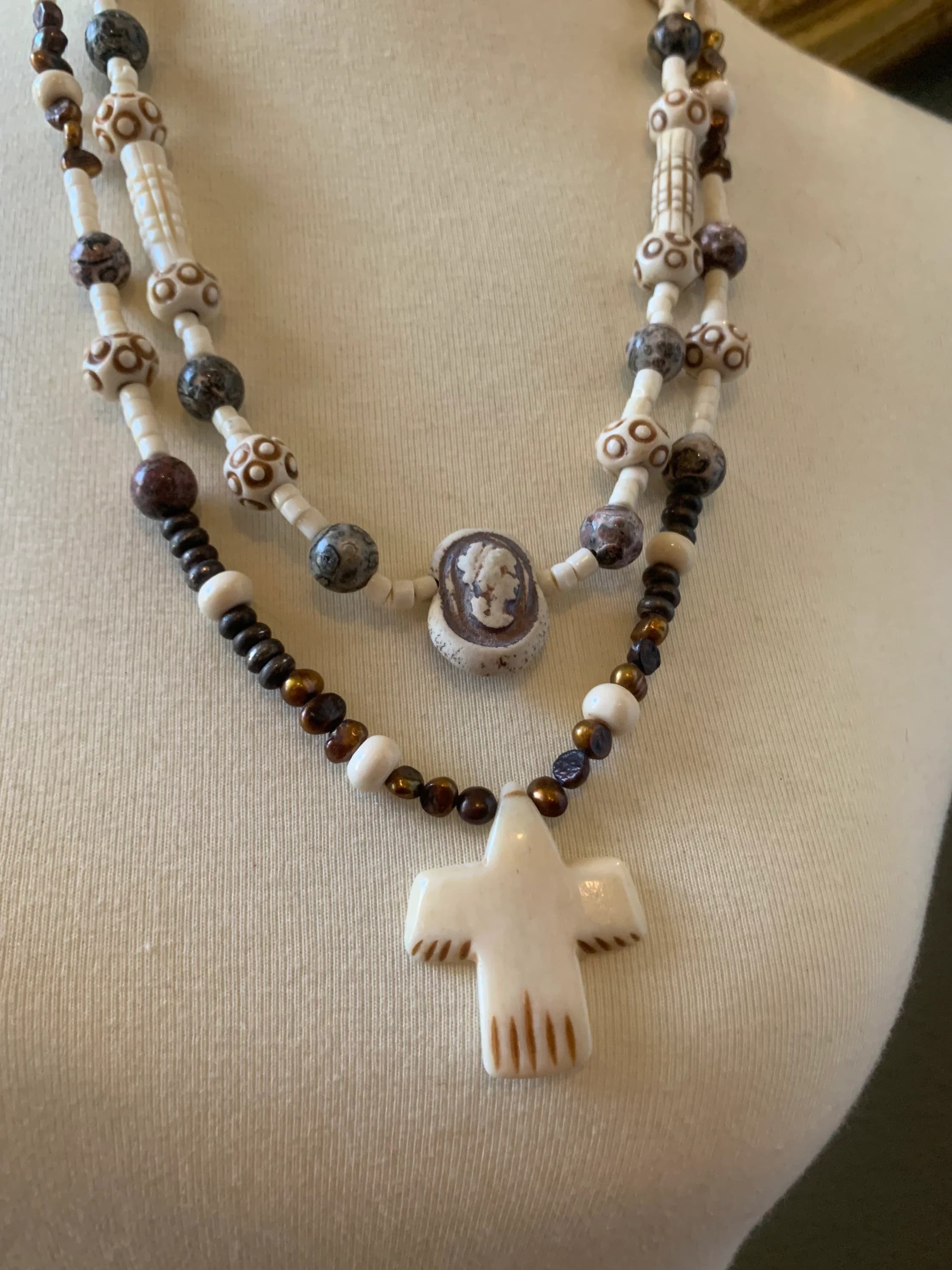 Unusual Vintage African Bone Beaded Necklace - image 5