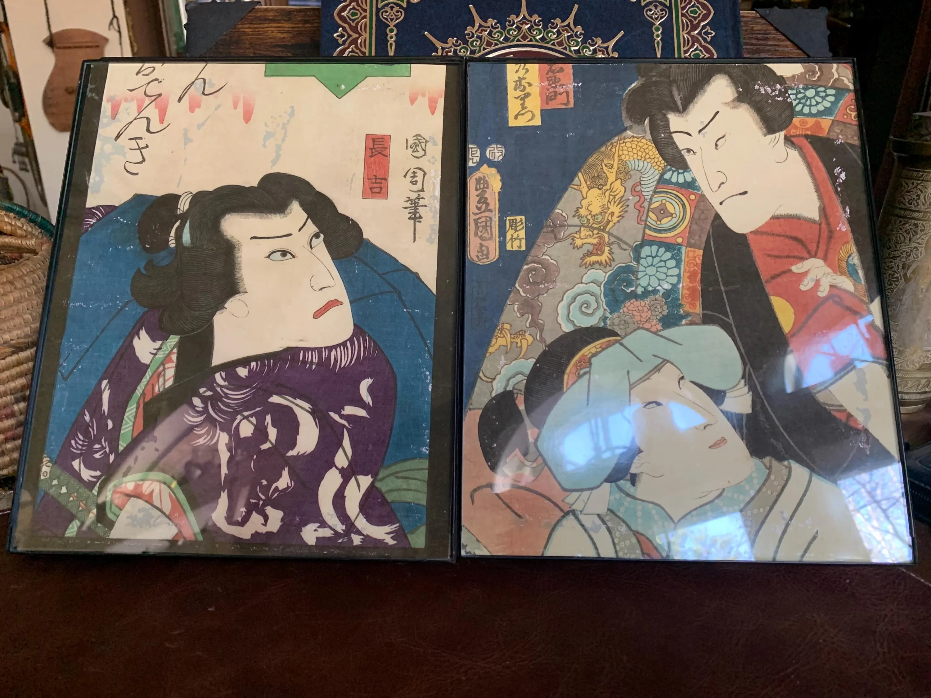 Vintage Japanese Woodblock Set of 4 Framed Display - image 3