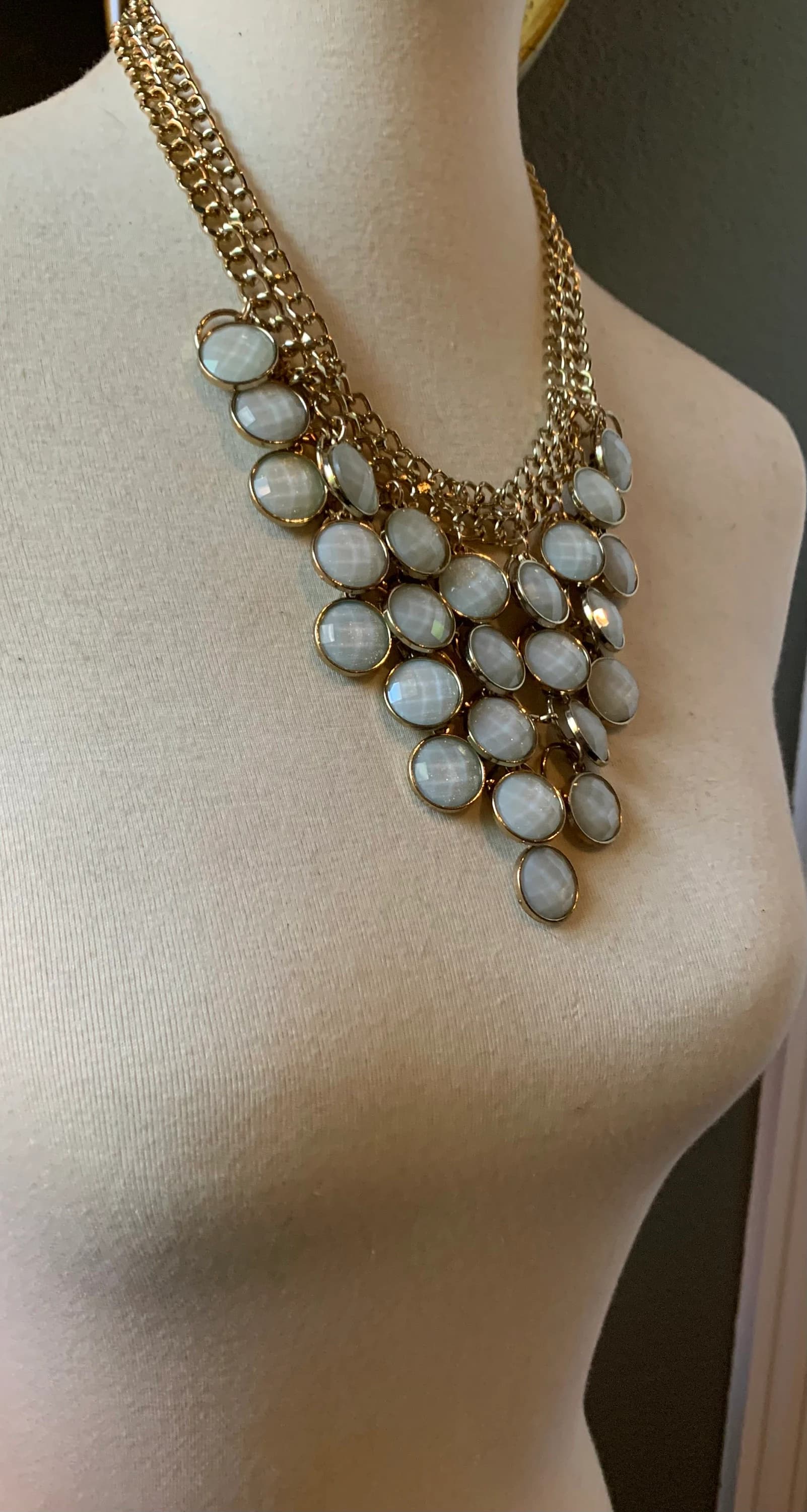 Vintage Gold Chain Necklace with Moonstone Style Discs - image 4