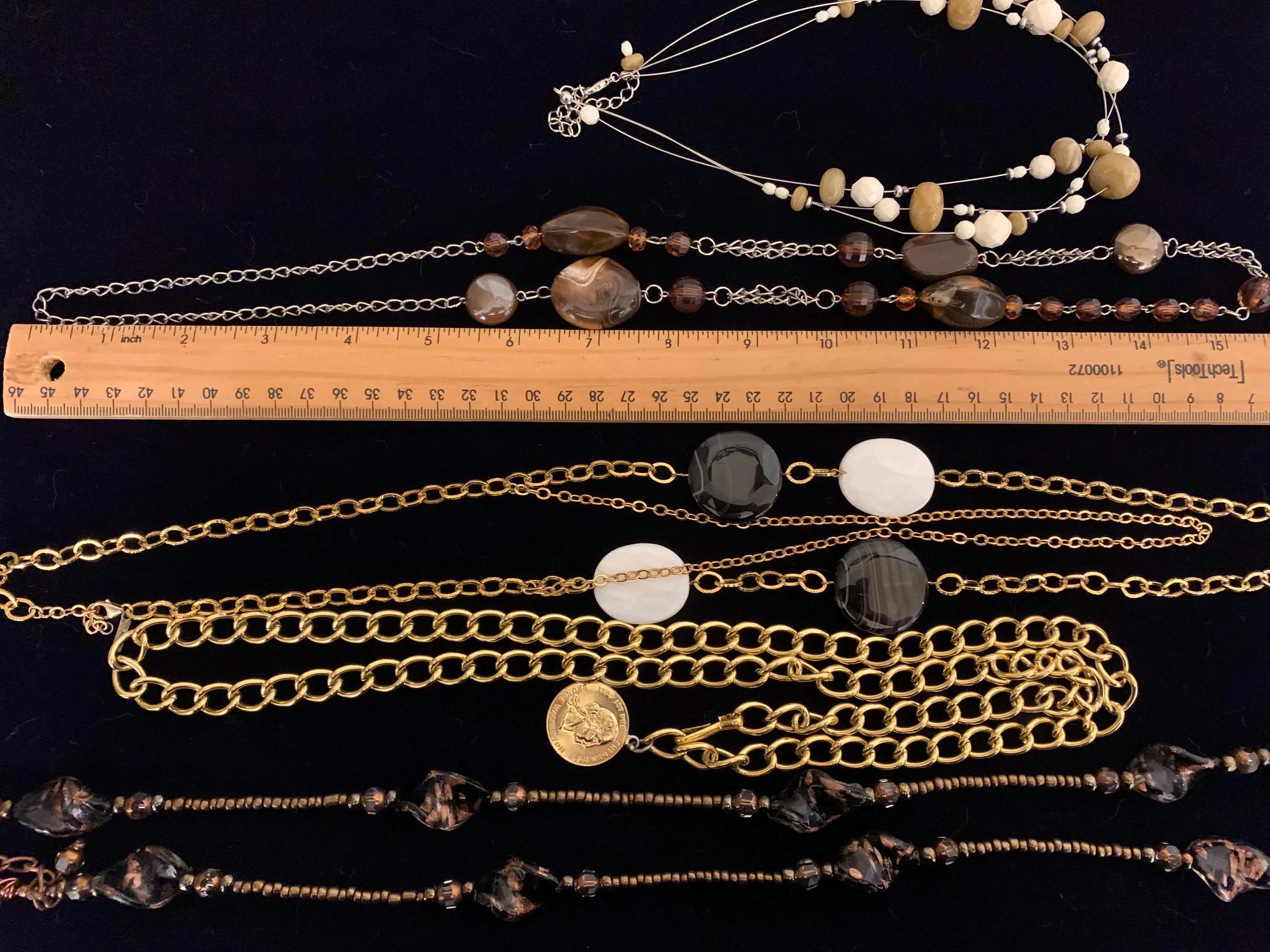 Vintage Black White and Gold Costume Necklace Set of 5 - image 5