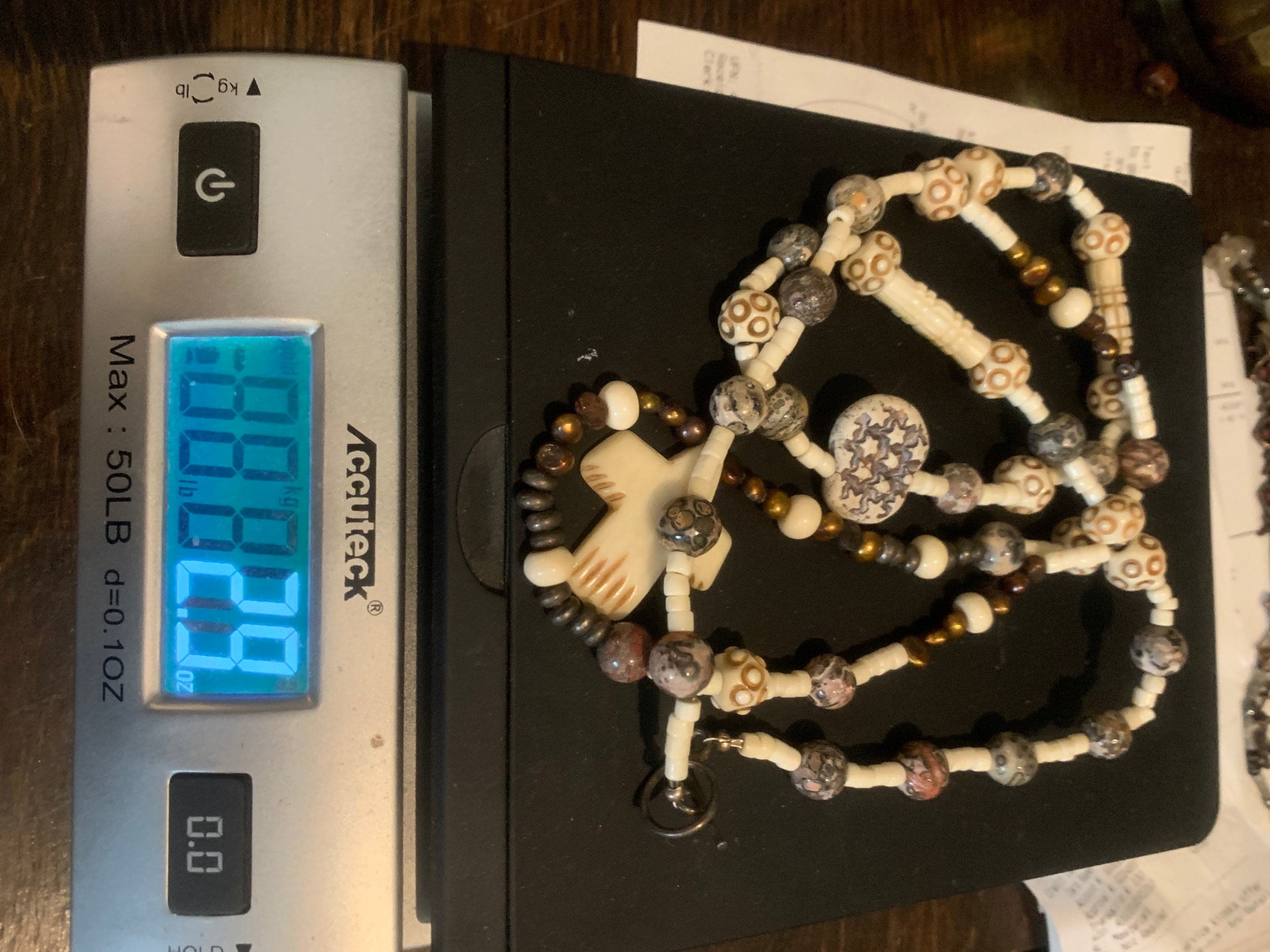 Unusual Vintage African Bone Beaded Necklace - image 3