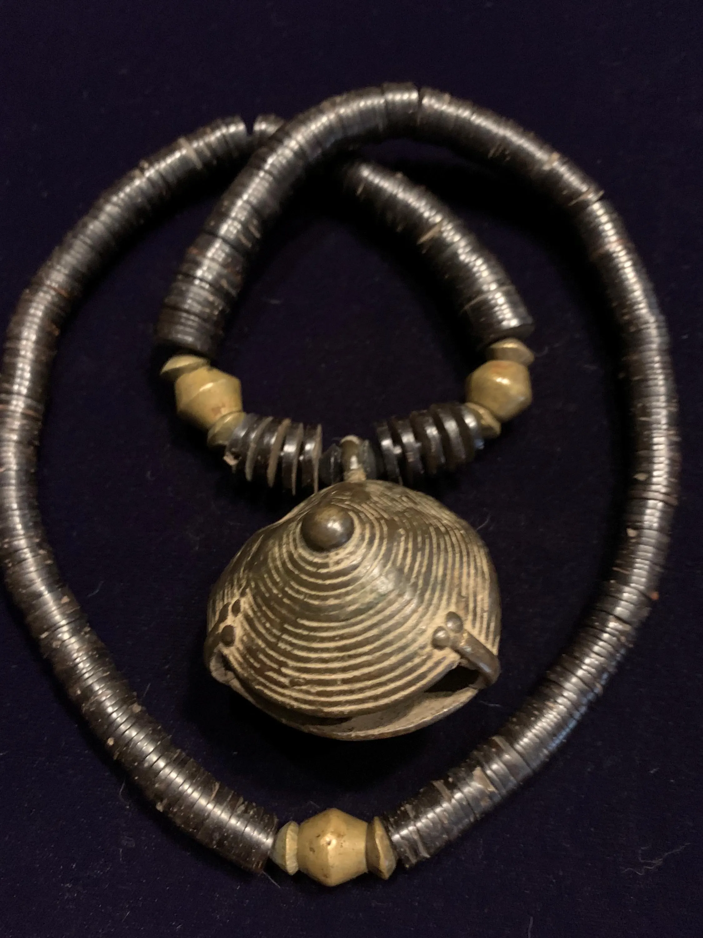 Authentic Antique Early Ashanti Bronze Crotal Bell and Horn Necklace