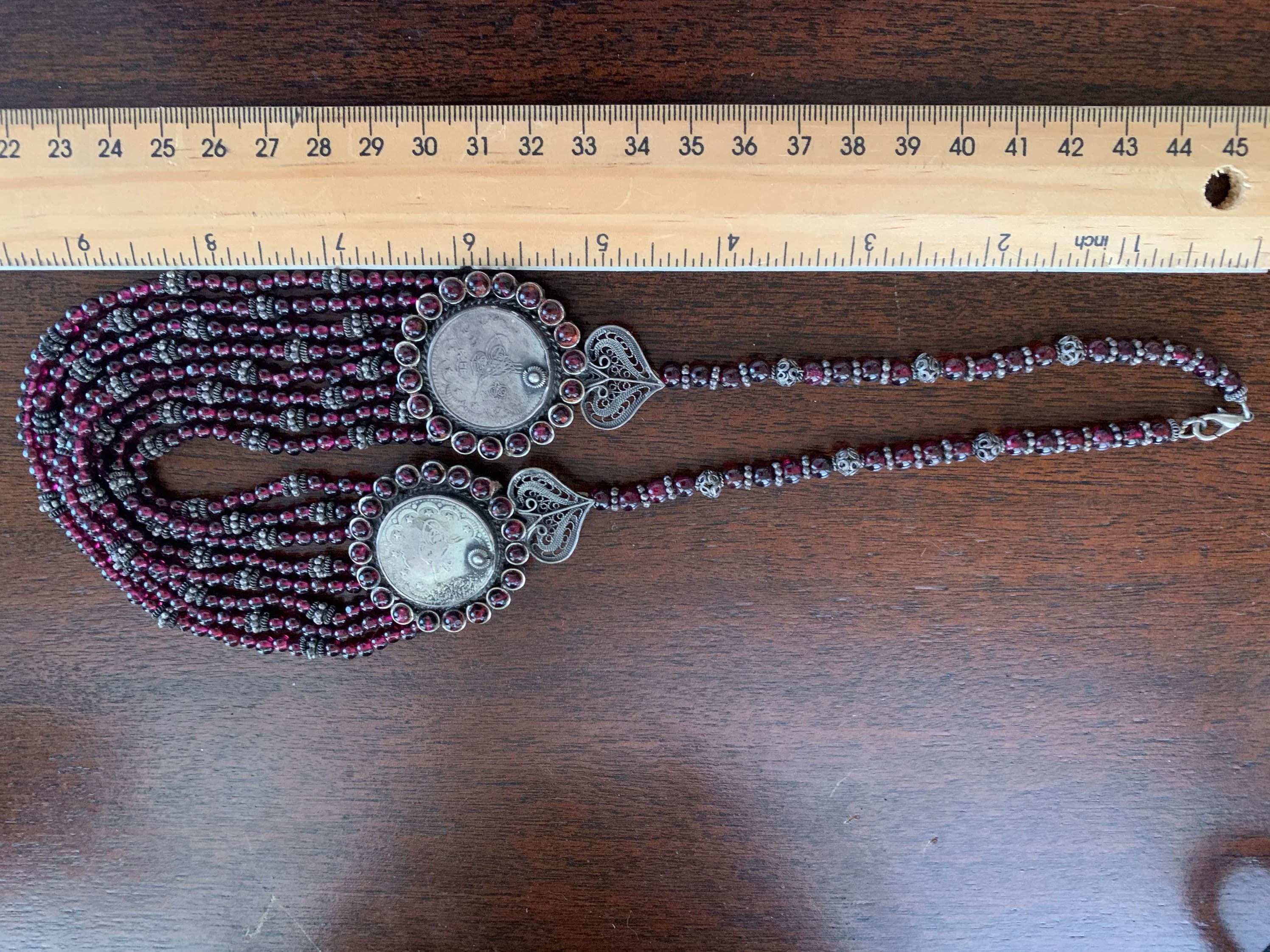 Antique Ottoman Sterling Garnet Coin Victorian Turkish Necklace - image 5