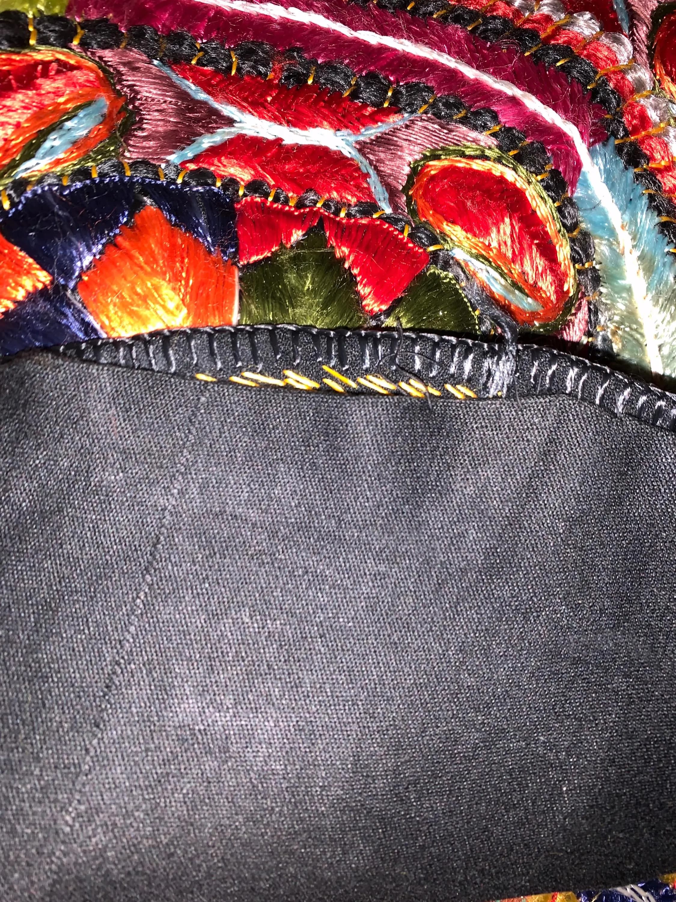 Two Round Vintage Embroidered Persian Silk Mamaghan Soozan 19 inches - image 3