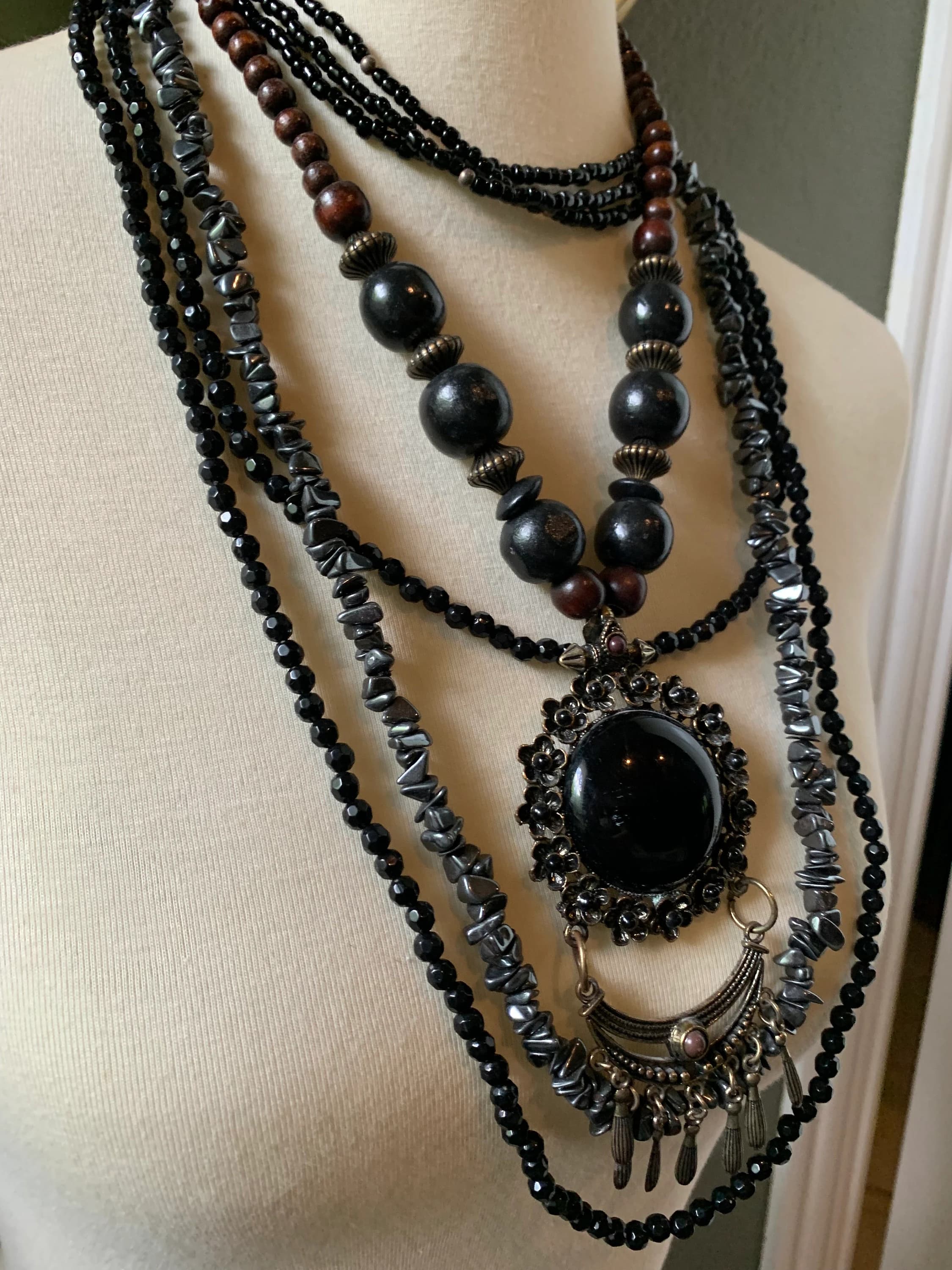 Vintage Black Costume Necklace Bundle with Hematite