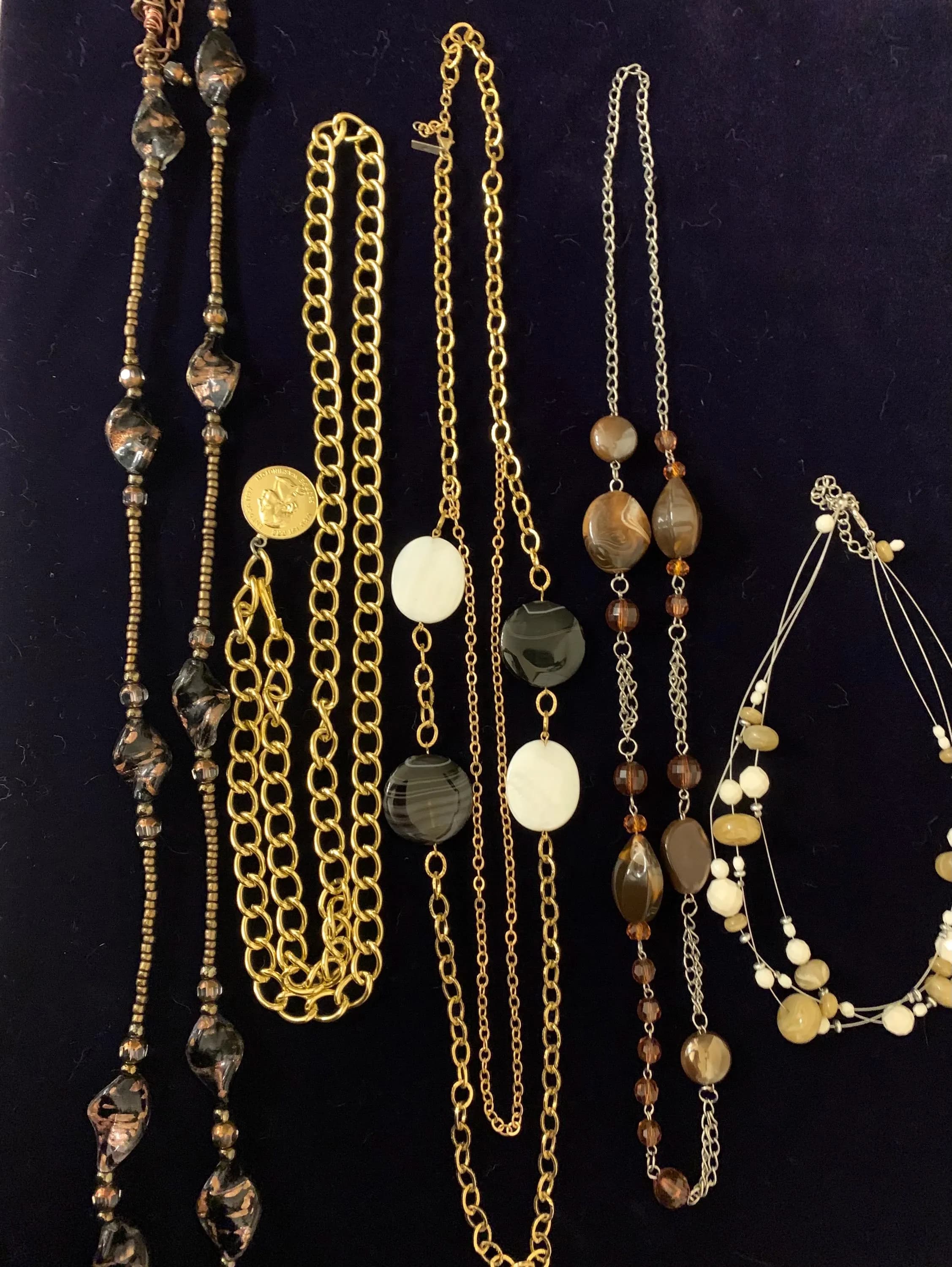 Vintage Black White and Gold Costume Necklace Set of 5
