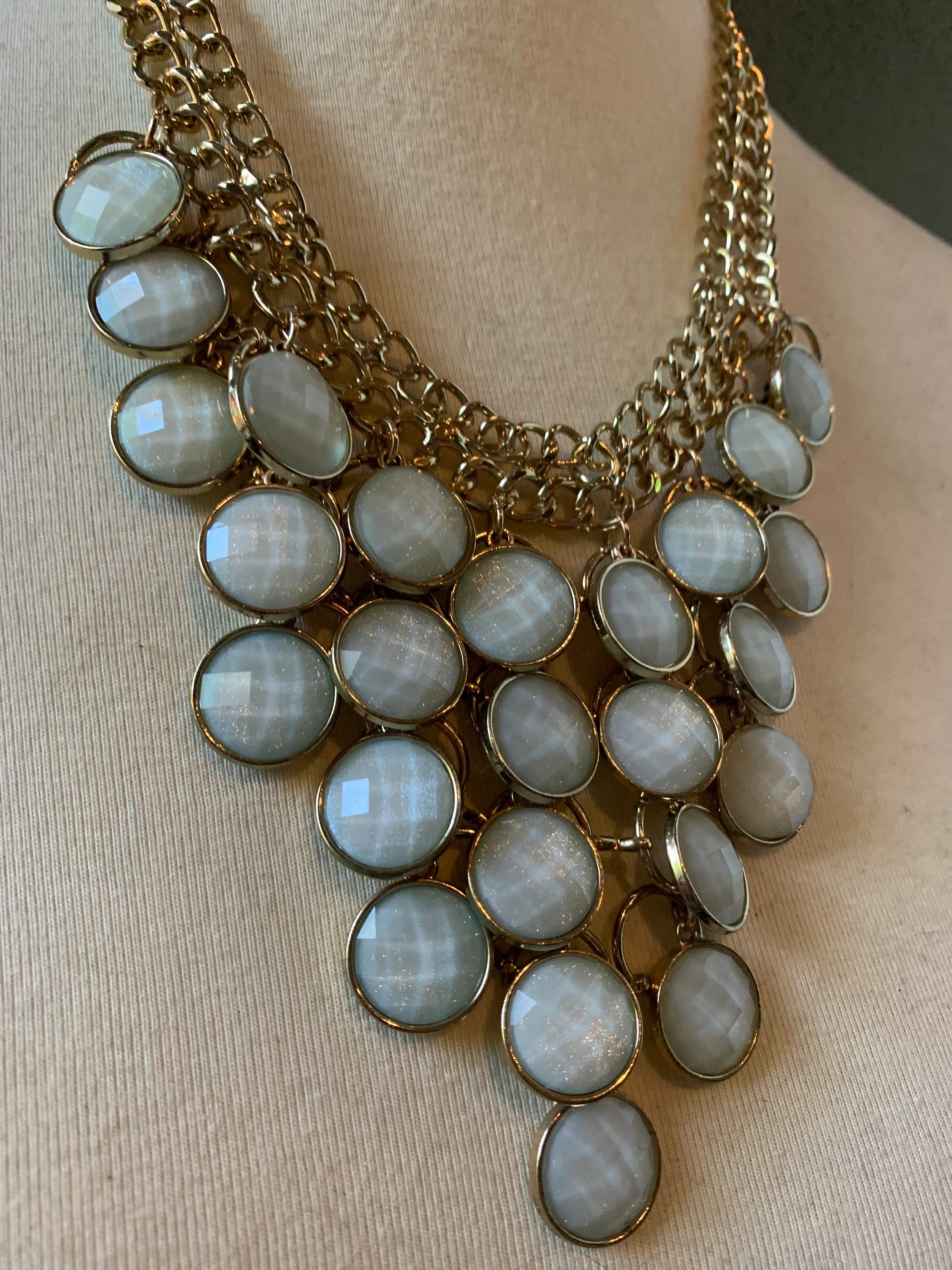 Vintage Gold Chain Necklace with Moonstone Style Discs - image 3