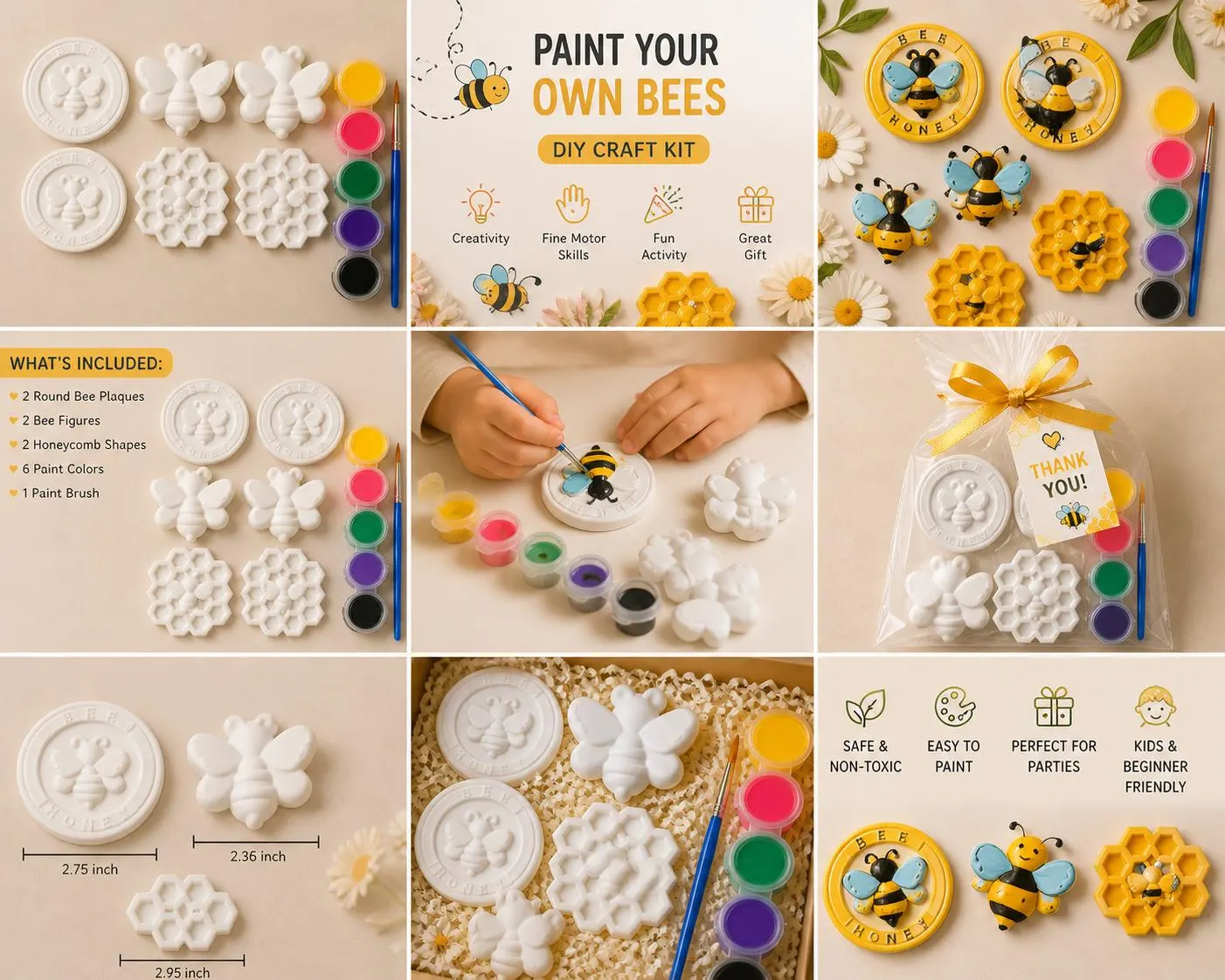 Bee & Honeycomb Kids Painting Kit Pack of 6 kit – DIY Craft Party Favor - image 3