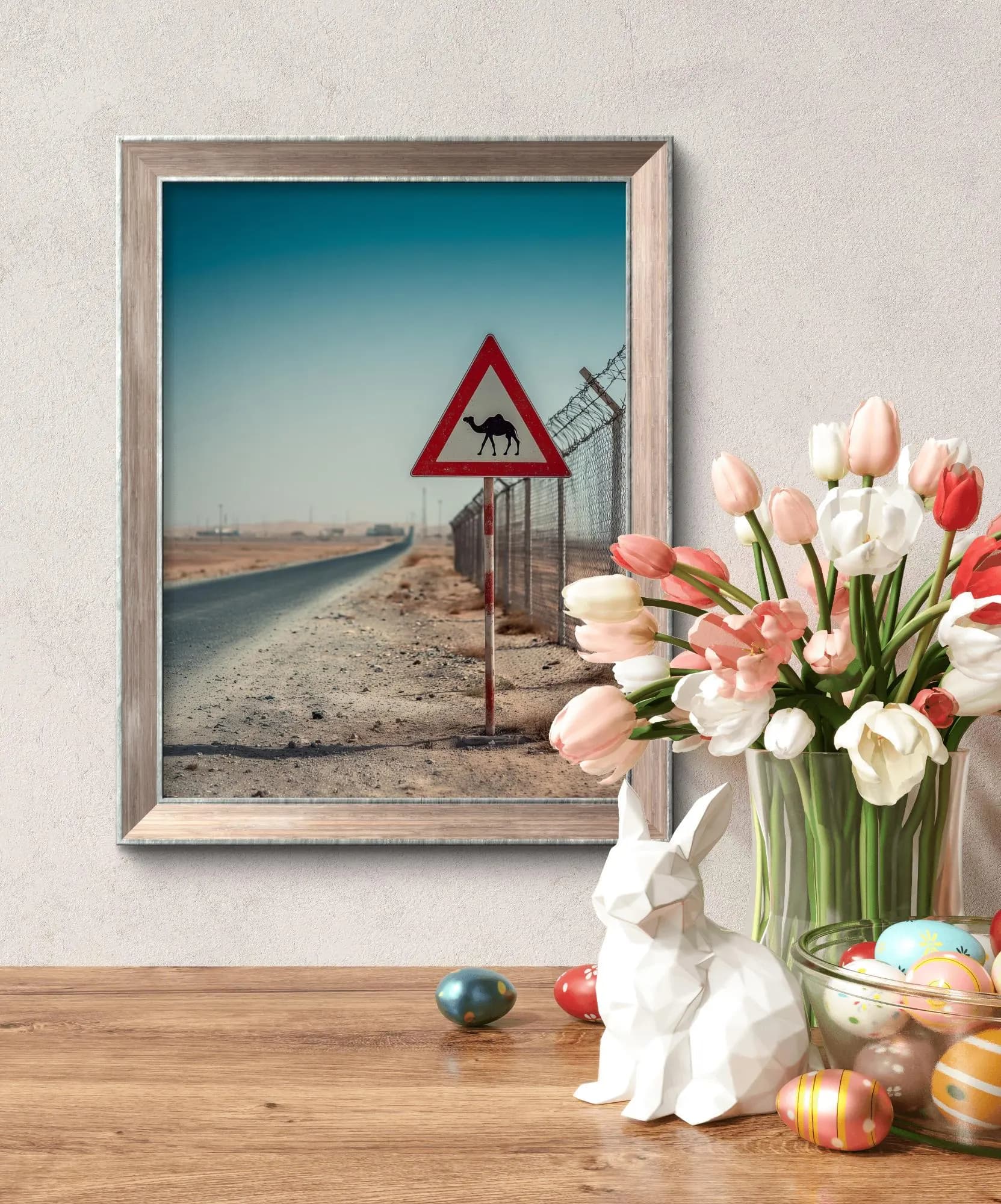 Vintage UAE Camel Crossing Sign Wall Art Print | Desert Road Warning Ink Sketch on Parchment, Instant Digital Download