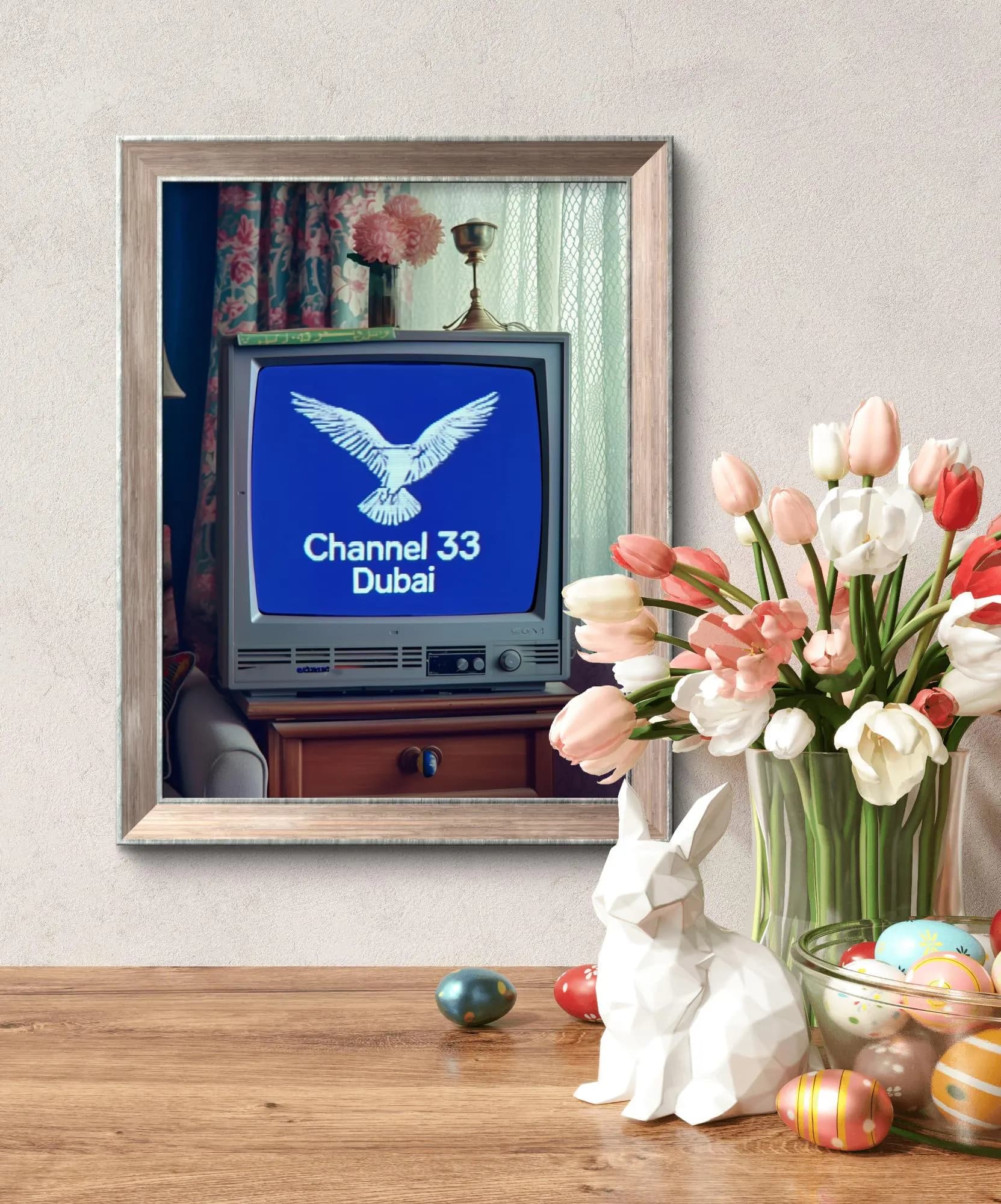 Vintage Channel 33 Dubai TV Wall Art Print | Retro 90s UAE Television on Parchment, Instant Digital Download - image 5