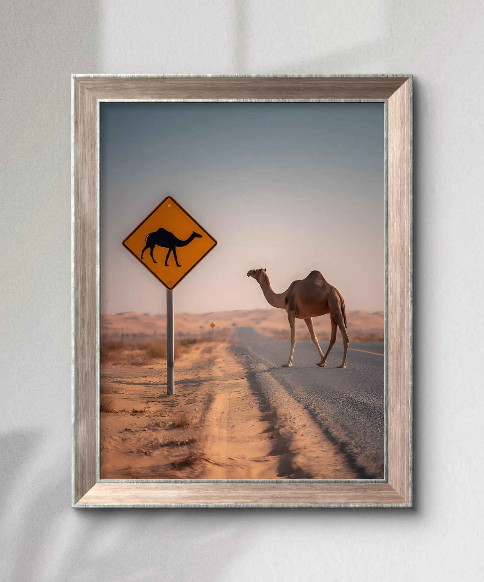 Vintage UAE Camel Crossing Real Moment Wall Art Print | Desert Highway Humor on Parchment, Instant Digital Download - image 3