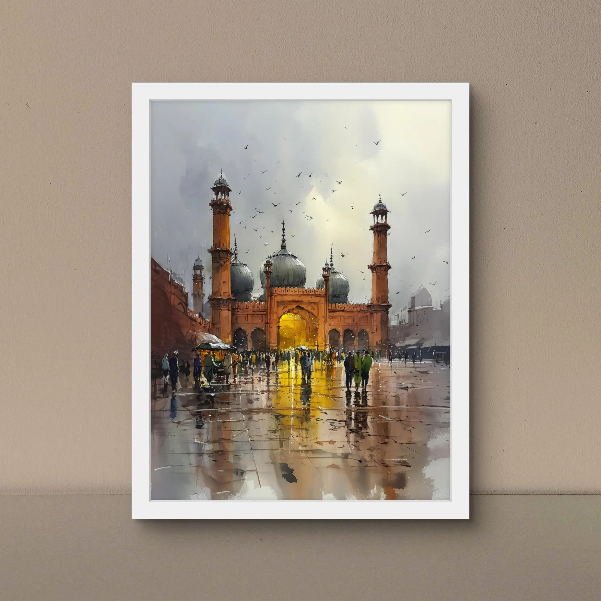 Badshahi Mosque Lahore Watercolor Painting | Digital Islamic Wall Art Pakistan Cultural Print | Old Lahore Heritage Poster Eid Ramadan Decor