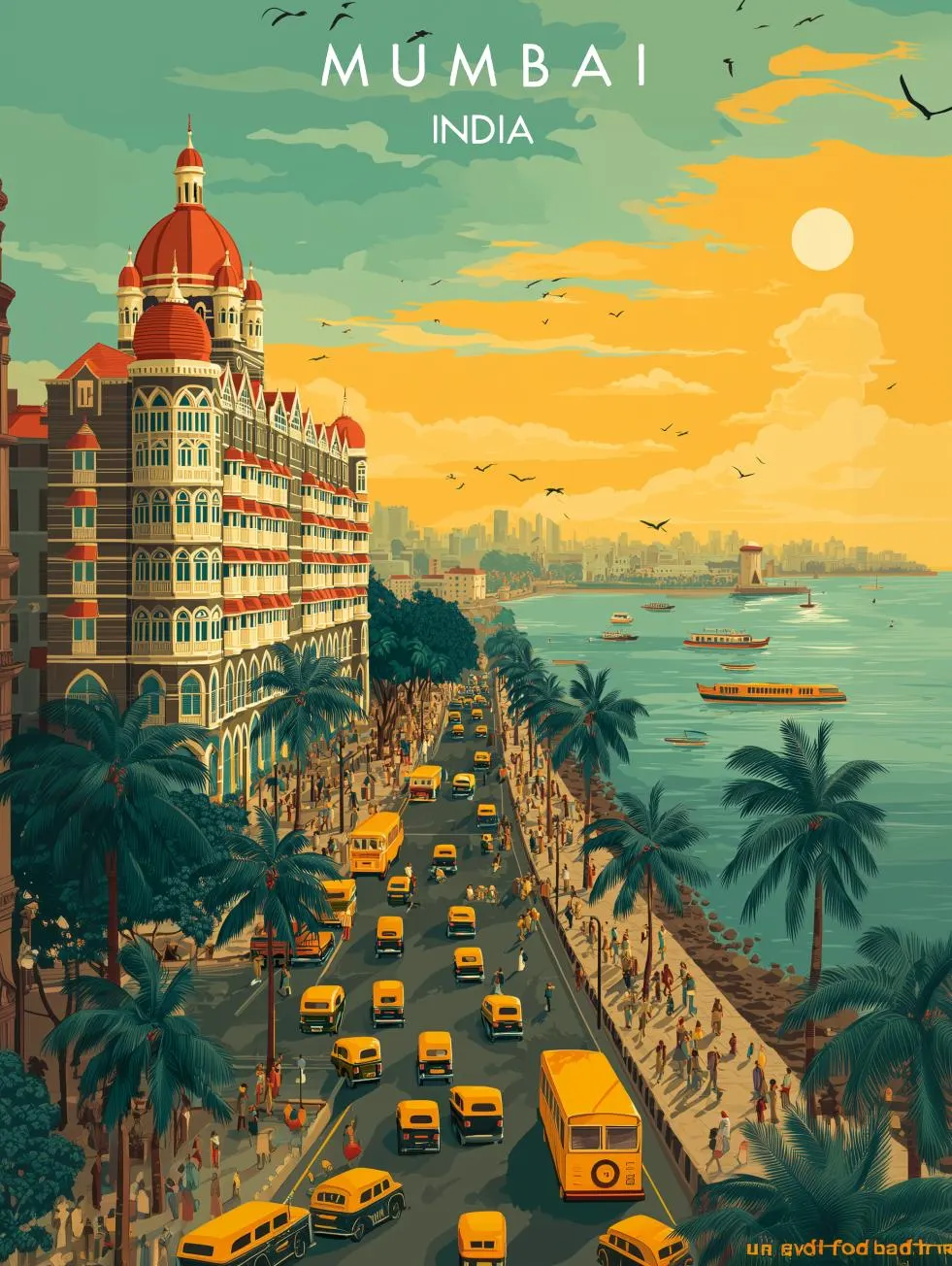 Mumbai India Travel Poster: Vintage Vector Art Print (Digital Download - image 3