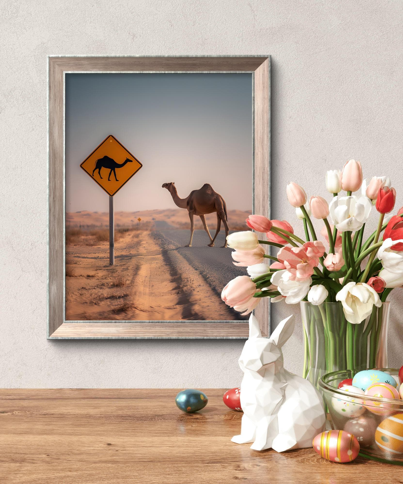 Vintage UAE Camel Crossing Real Moment Wall Art Print | Desert Highway Humor on Parchment, Instant Digital Download - image 5