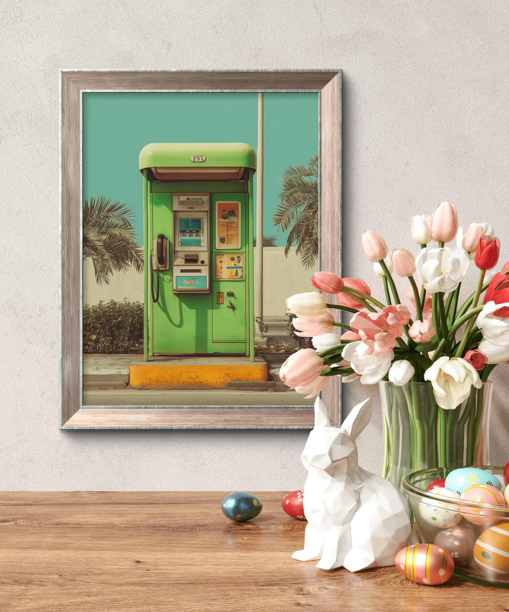 Vintage Etisalat Green Phone Booth UAE Wall Art Print | Retro 90s Dubai Street Icon on Parchment, Instant Digital Download - image 5
