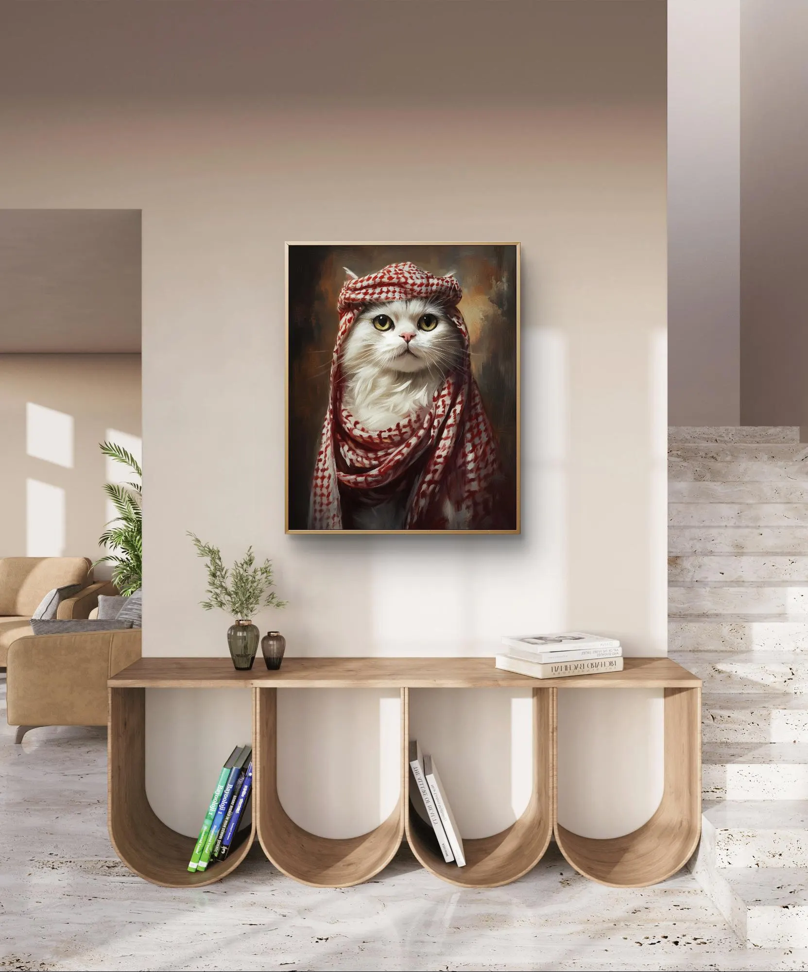 Shemagh Cat Art Print: Arabian Keffiyeh, Funny Animal Portrait (Digital Download) - image 3