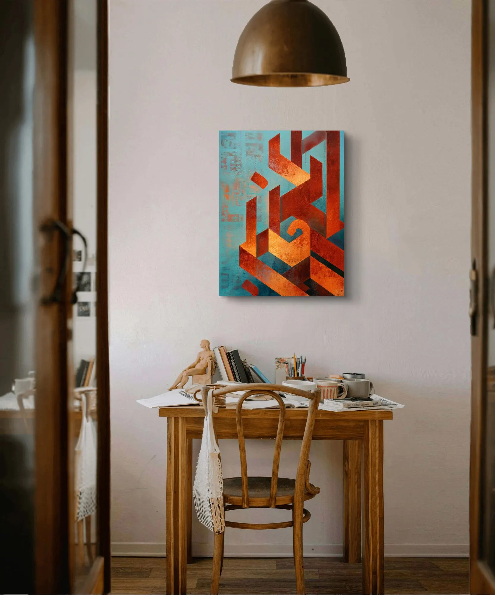 Minimalist Arabic Calligraphy Art: Retro Geometric Oil Painting (Digital Download) - image 5