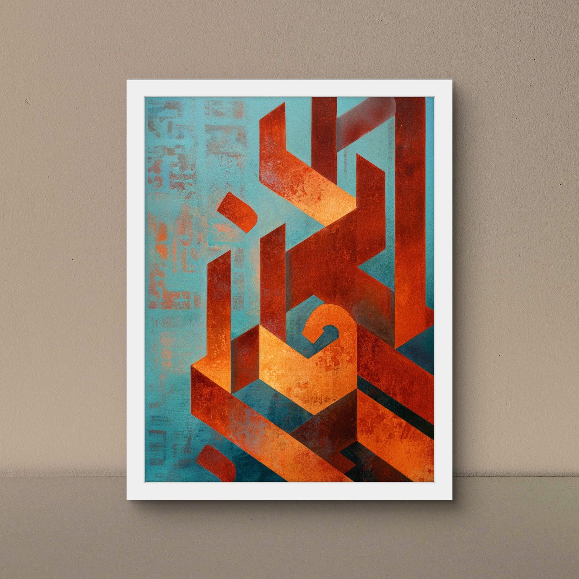 Minimalist Arabic Calligraphy Art: Retro Geometric Oil Painting (Digital Download) - image 3