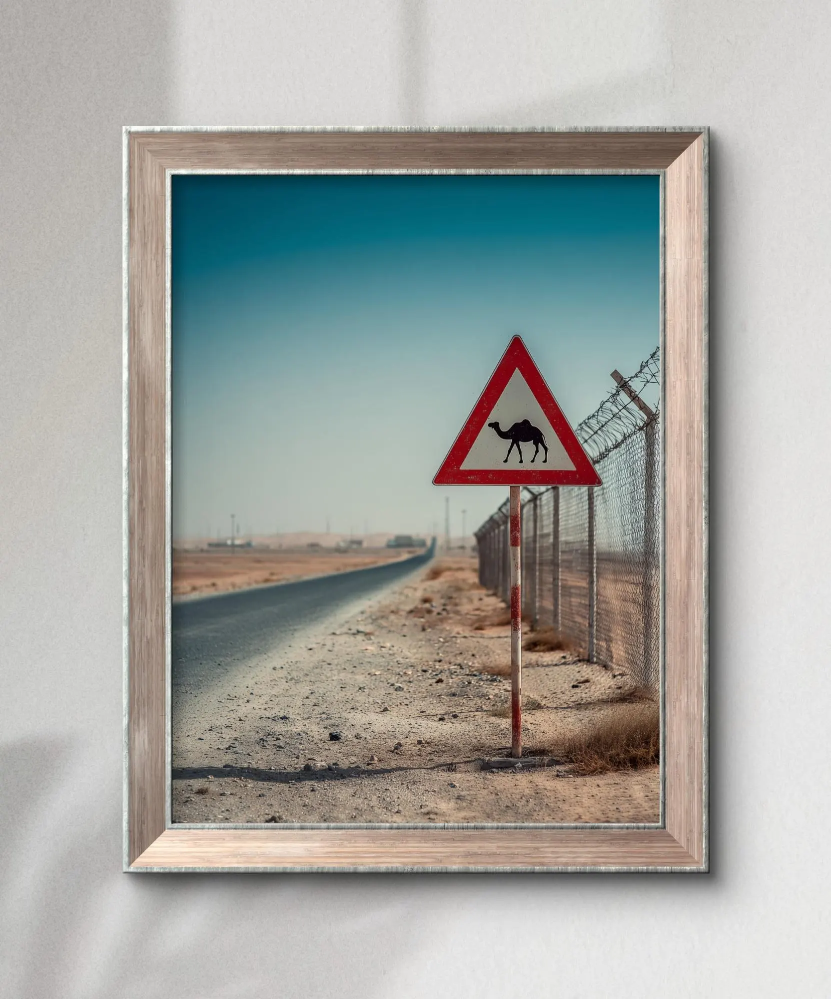 Vintage UAE Camel Crossing Sign Wall Art Print | Desert Road Warning Ink Sketch on Parchment, Instant Digital Download
