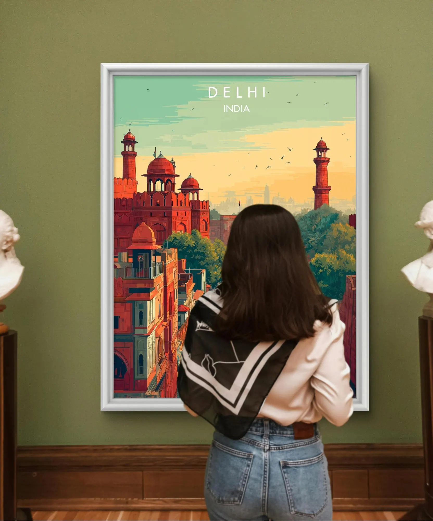 delhi poster, red fort wall art, india city print, indian culture art, old delhi decor, indian architecture, travel city art, vector india print, delhi illustration, vibrant wall decor, indian street scene, delhi market poster, historical city print