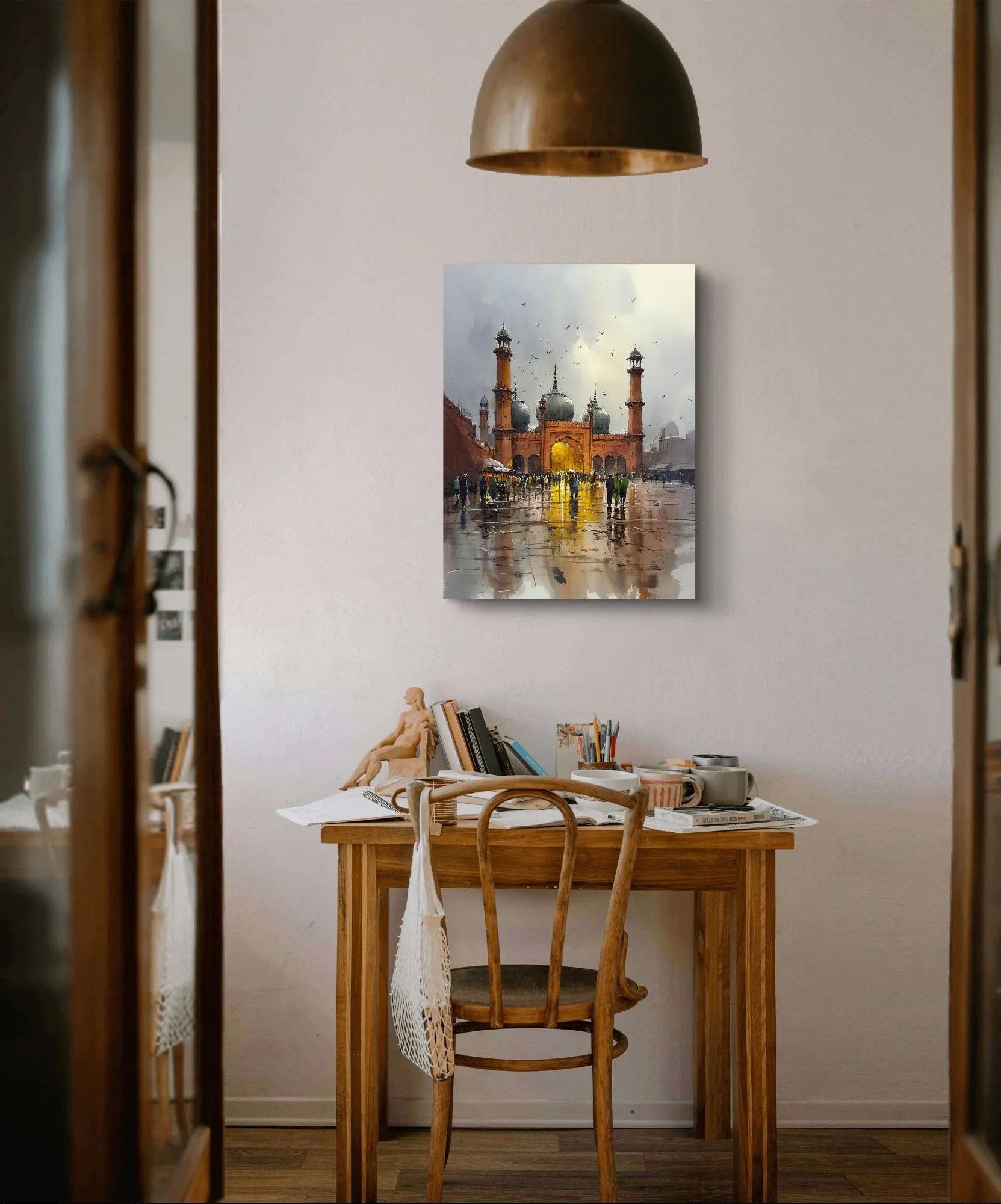 Badshahi Mosque Lahore Watercolor Painting | Digital Islamic Wall Art Pakistan Cultural Print | Old Lahore Heritage Poster Eid Ramadan Decor