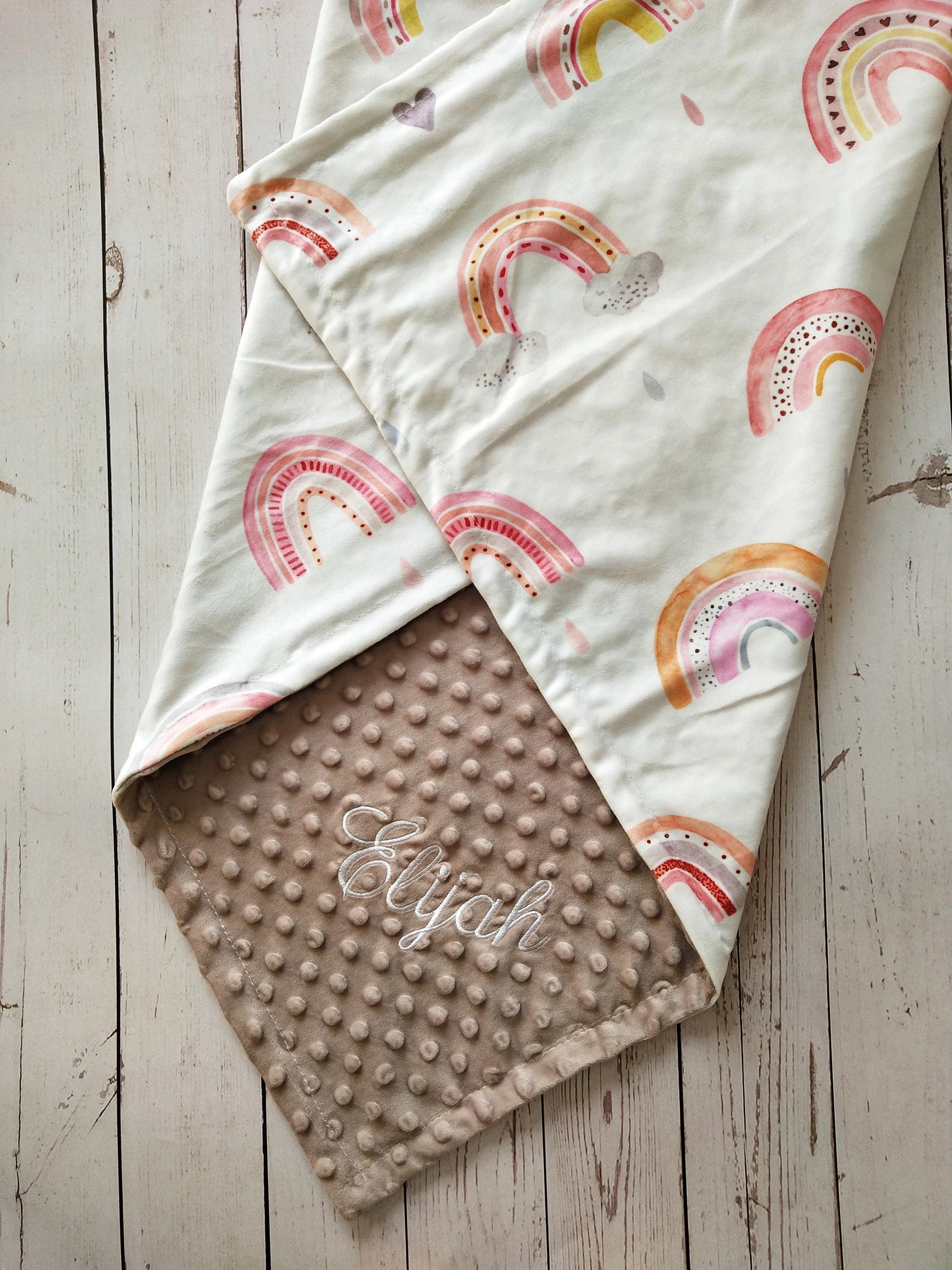 Personalized Baby Girl Blanket, Pink Rainbow Minky, Custom Monogram - image 5