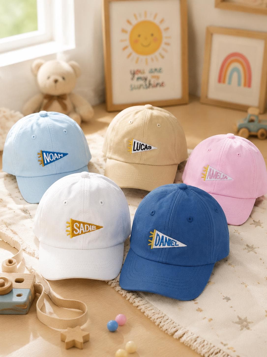 Custom Embroidered Pennant Name Kids Cap,Personalized Toddler Baseball Hat,Baby Boy Girl Summer Hat,Birthday Present,G0904