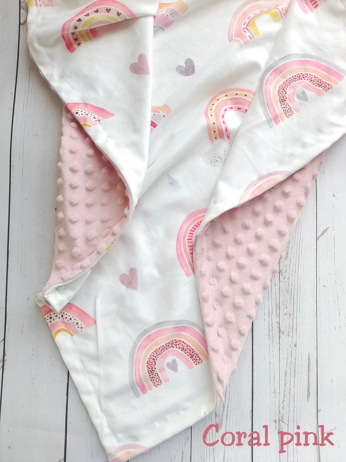 Personalized Baby Girl Blanket, Pink Rainbow Minky, Custom Monogram - image 3