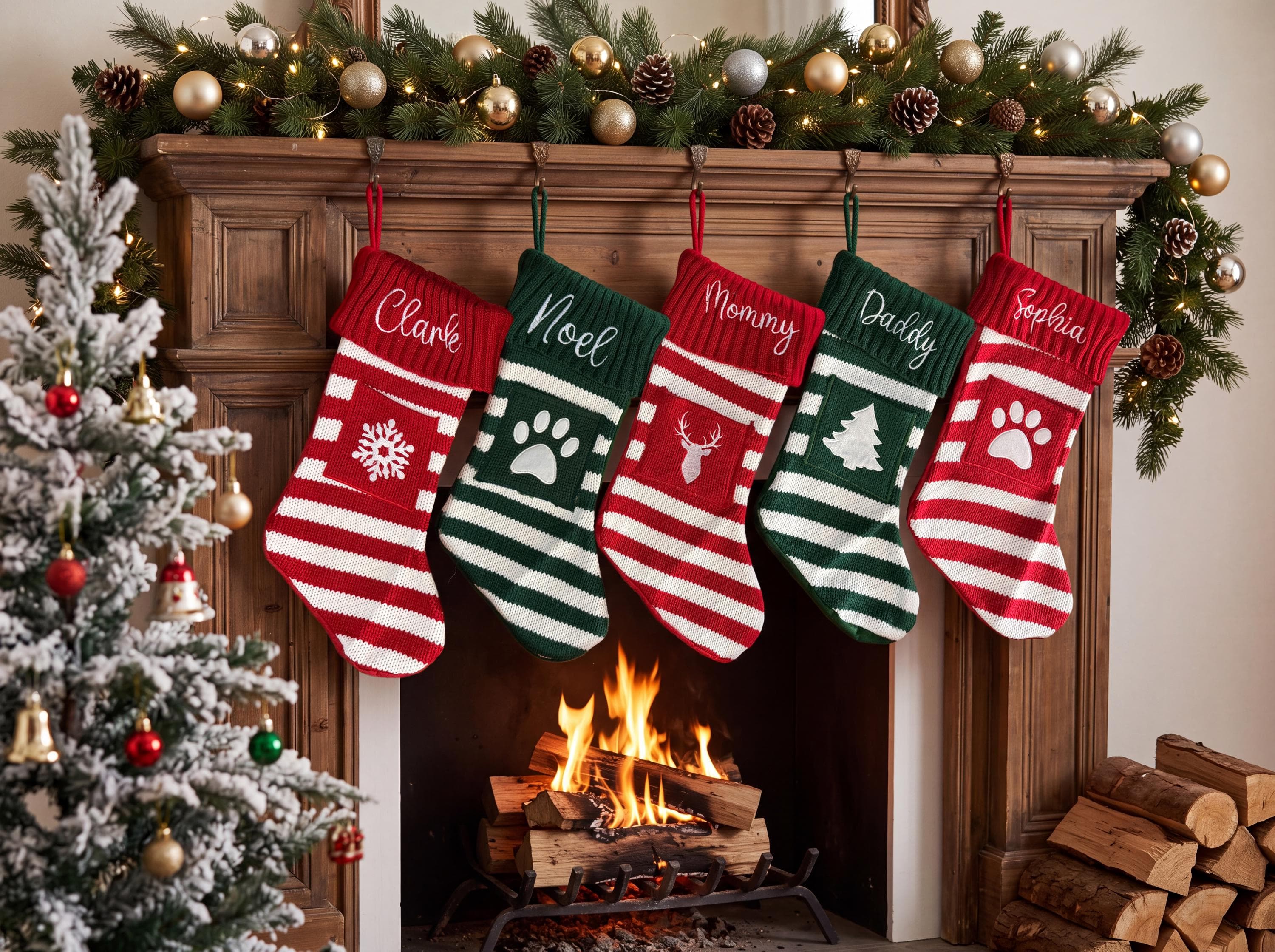 Striped Knit Christmas Stockings, Christmas Stockings, Custom Embroidered Names, Holiday Decorations, Christmas Gifts SSS10 - image 5