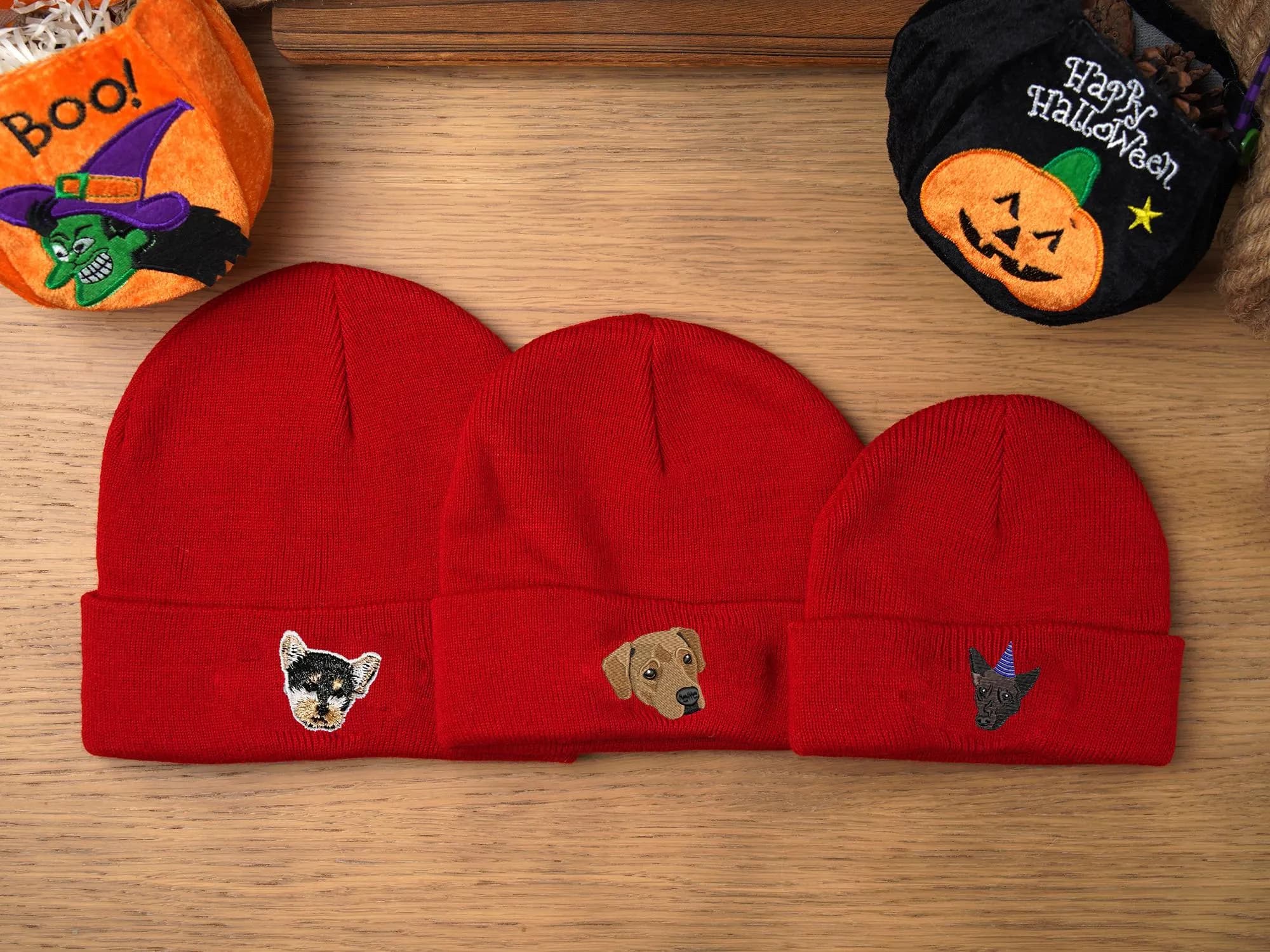 Embroidered Dog Cat Photo Beanie, Personalized Custom Christmas Gifts for Pet Lovers, Pet Portrait Beanie Gifts for Dog Mom 25120101 - image 3