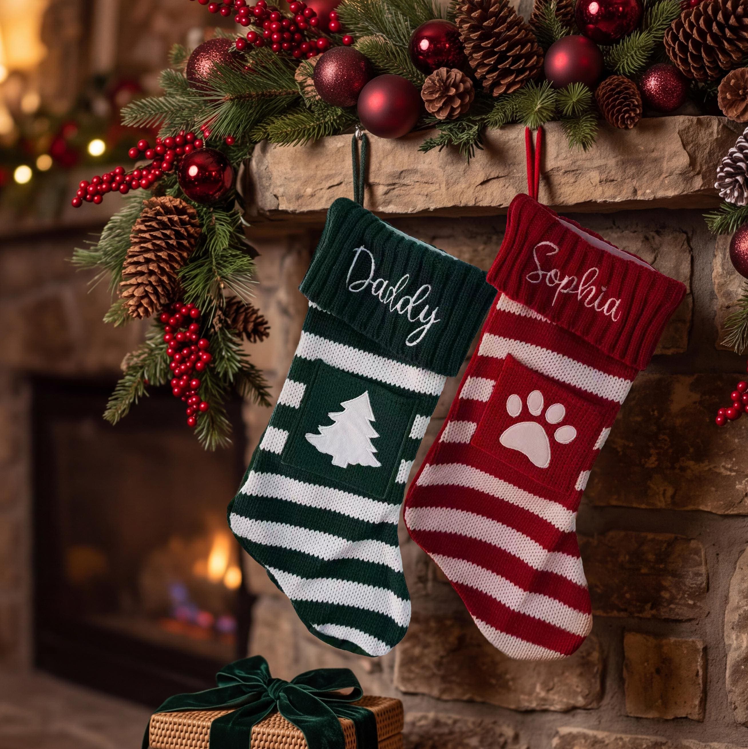 Striped Knit Christmas Stockings, Christmas Stockings, Custom Embroidered Names, Holiday Decorations, Christmas Gifts SSS10 - image 3
